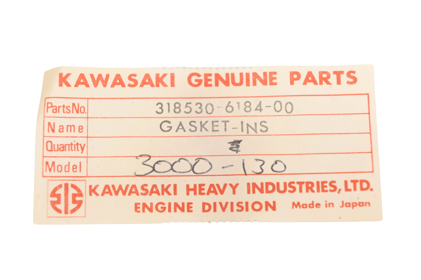 New OEM Kawasaki 318530-6184-00, 3000-130 Intake Gasket NOS