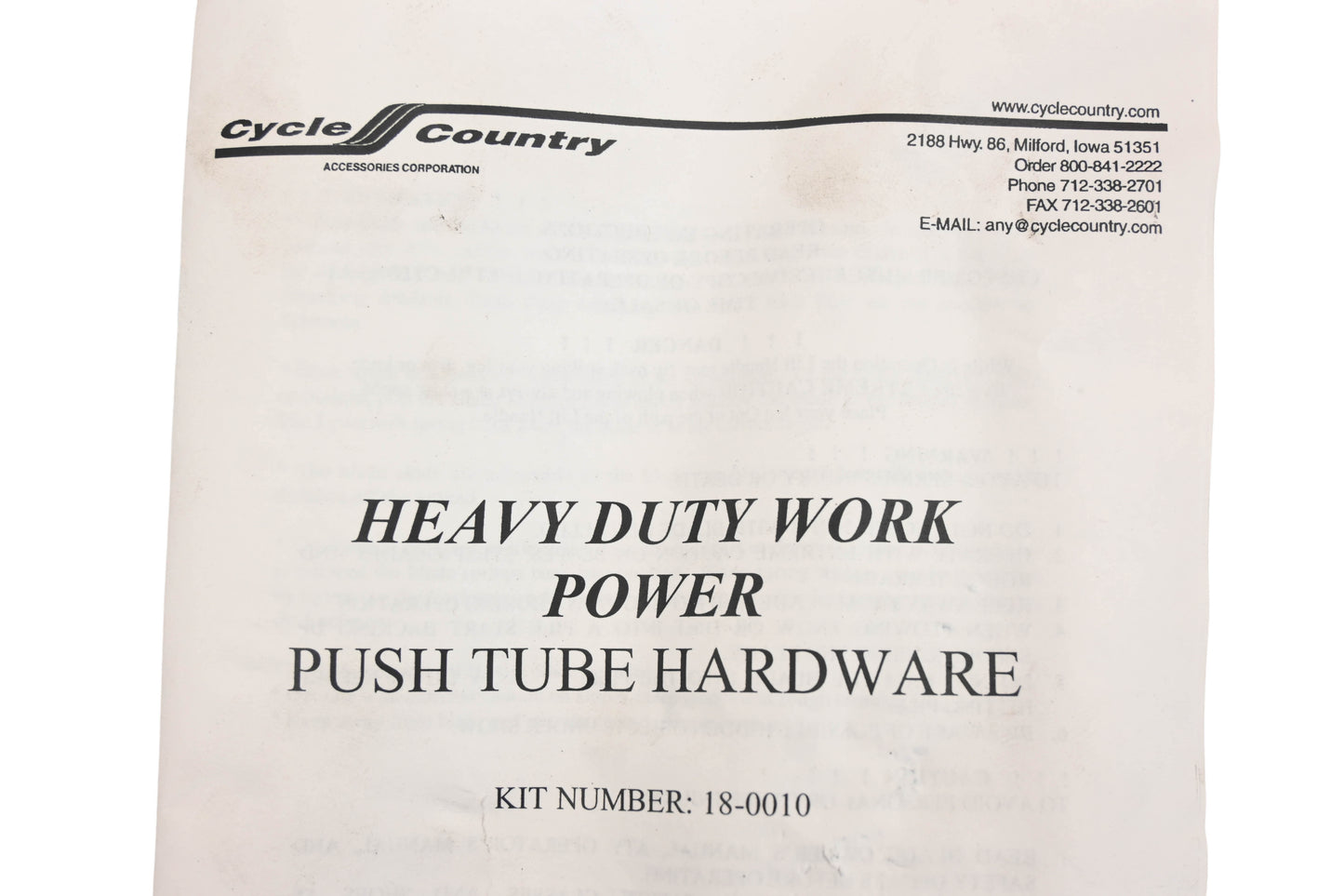 Cycle Country 18-0010, 34504 Heavy Duty Work Power Push Tube Kit NOS