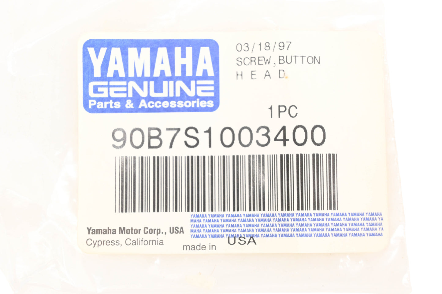 New OEM Yamaha 90B7S-10034-00 Button Head Screw NOS
