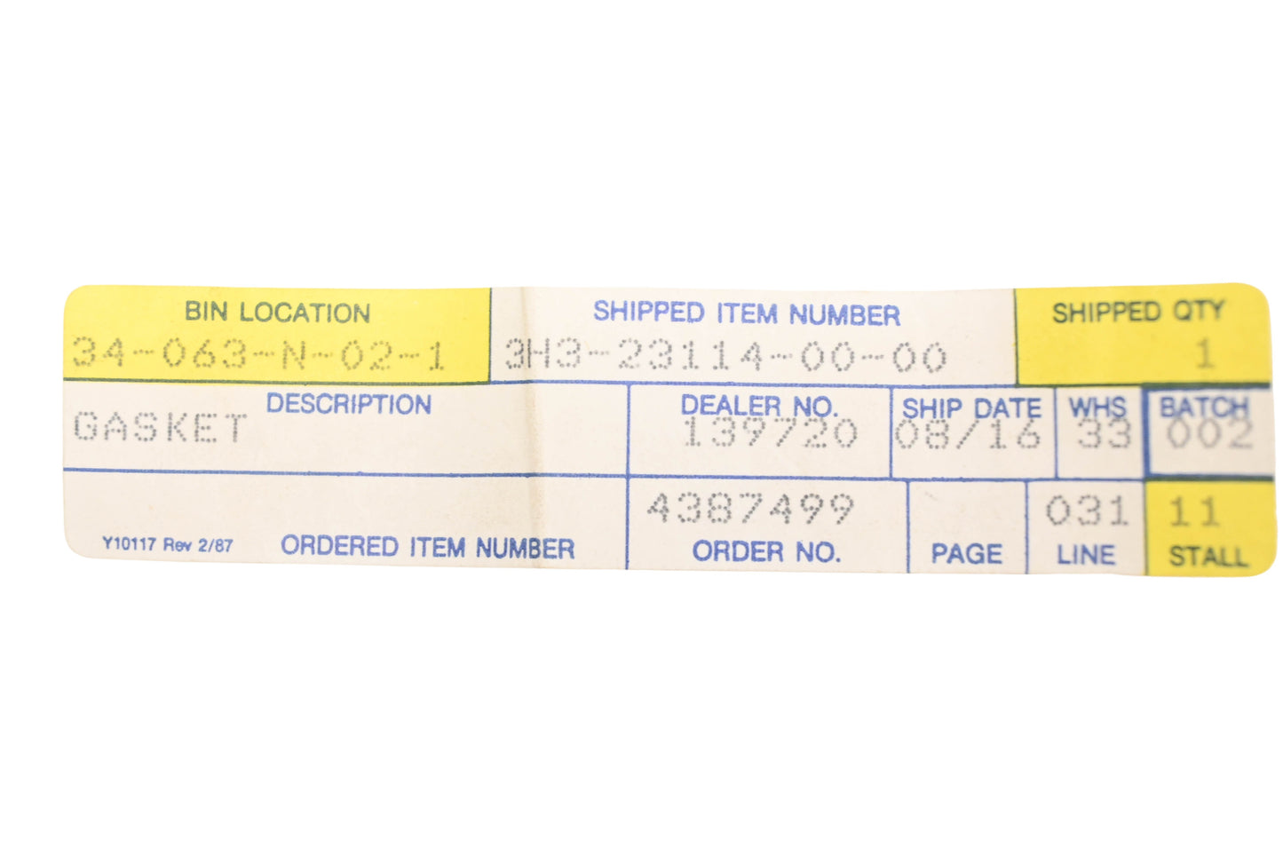 New OEM Yamaha 3H3-23114-00-00 O-Ring NOS
