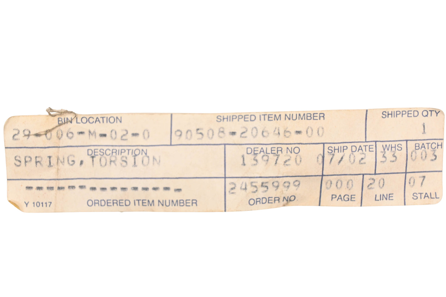 New OEM Yamaha 90508-20646-00 Torsion Spring NOS