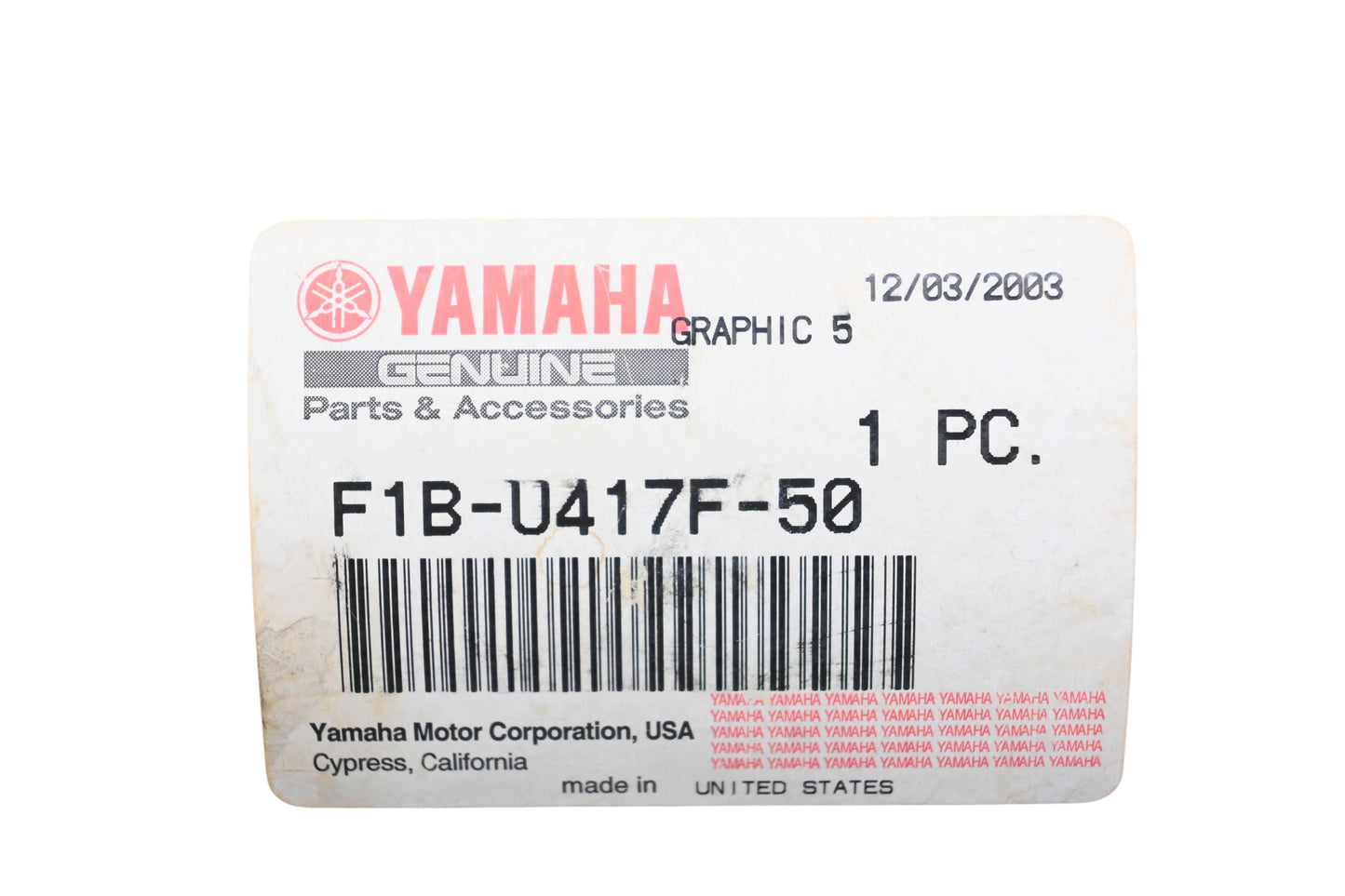 New OEM Yamaha F1B-U417F-50-00 Graphic Decal #5 NOS