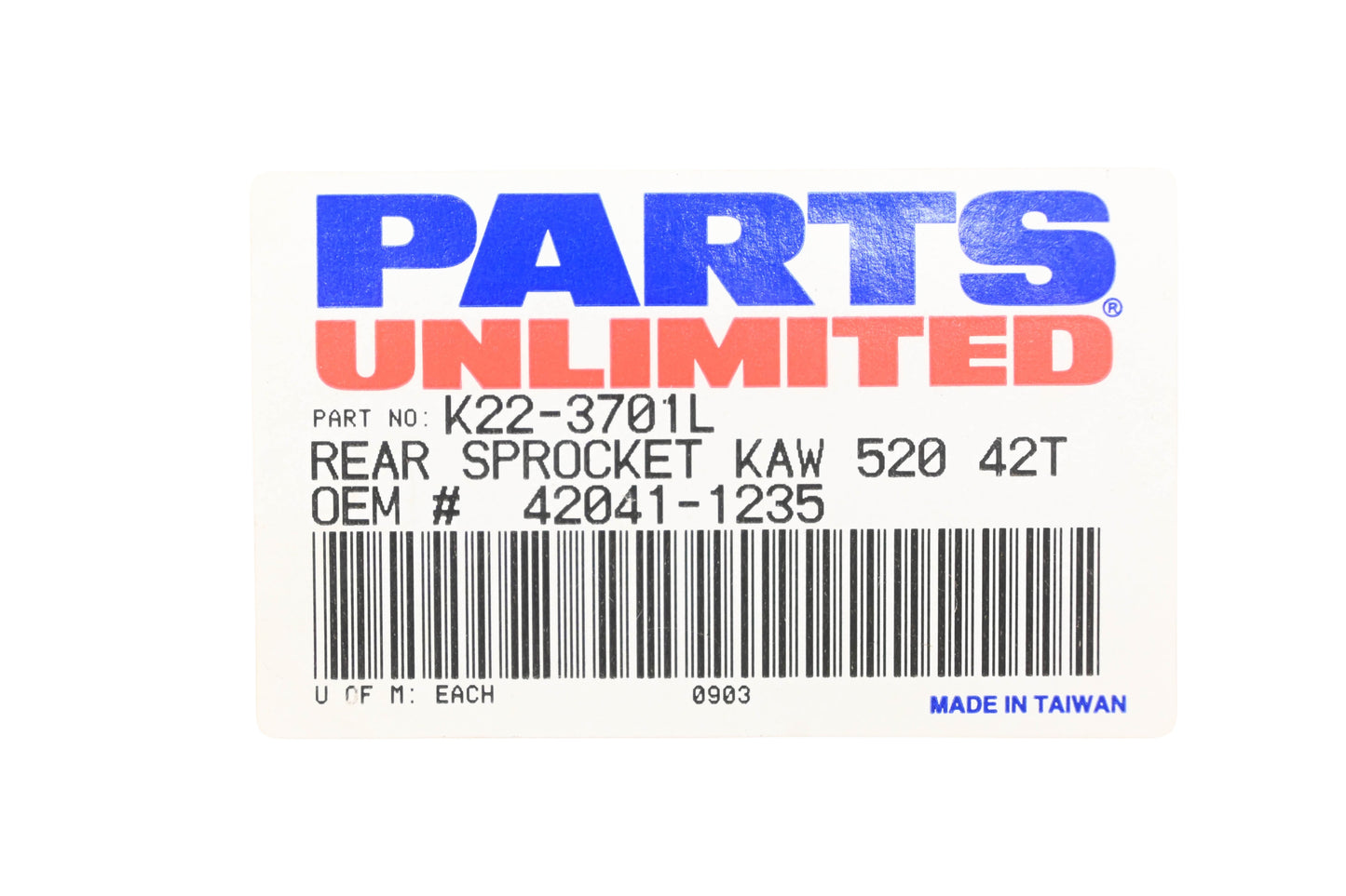 Parts Unlimited K22-3701L, 42041-1235 42T Rear Sprocket NOS