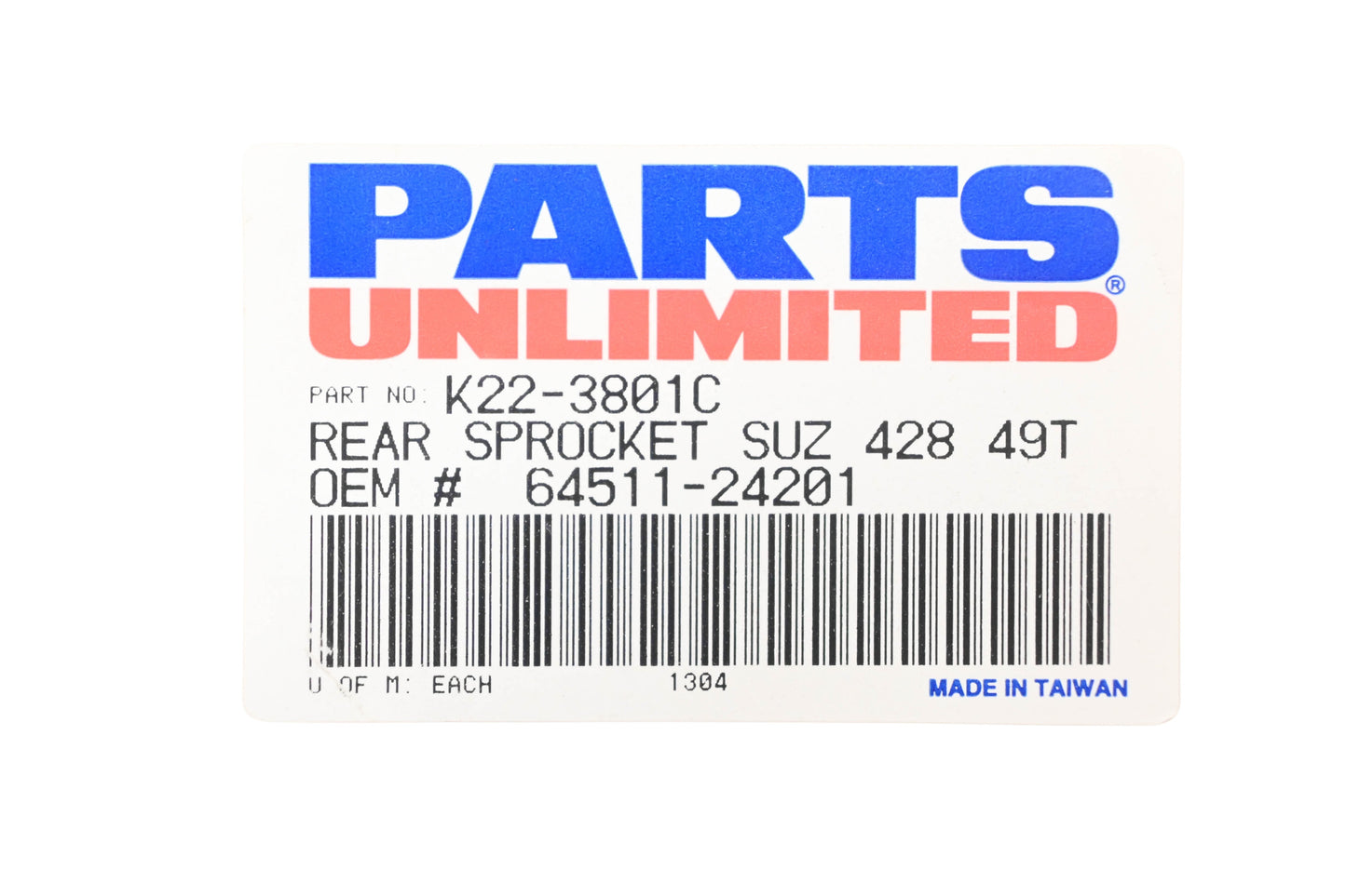 Parts Unlimited K22-3801C, 64511-24201 49T Rear Sprocket NOS