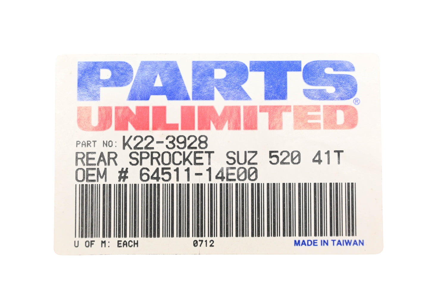 Parts Unlimited K22-3928, 64511-14E00 41T Rear Sprocket NOS