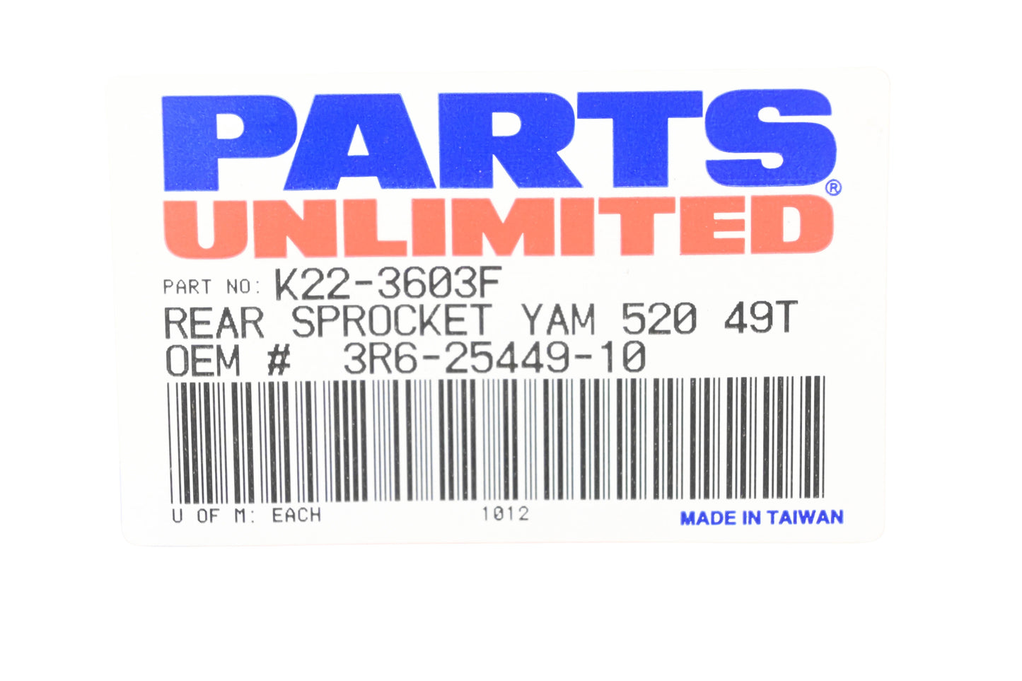 Parts Unlimited K22-3603F, 3R6-25449-10-00 49T Rear Sprocket NOS