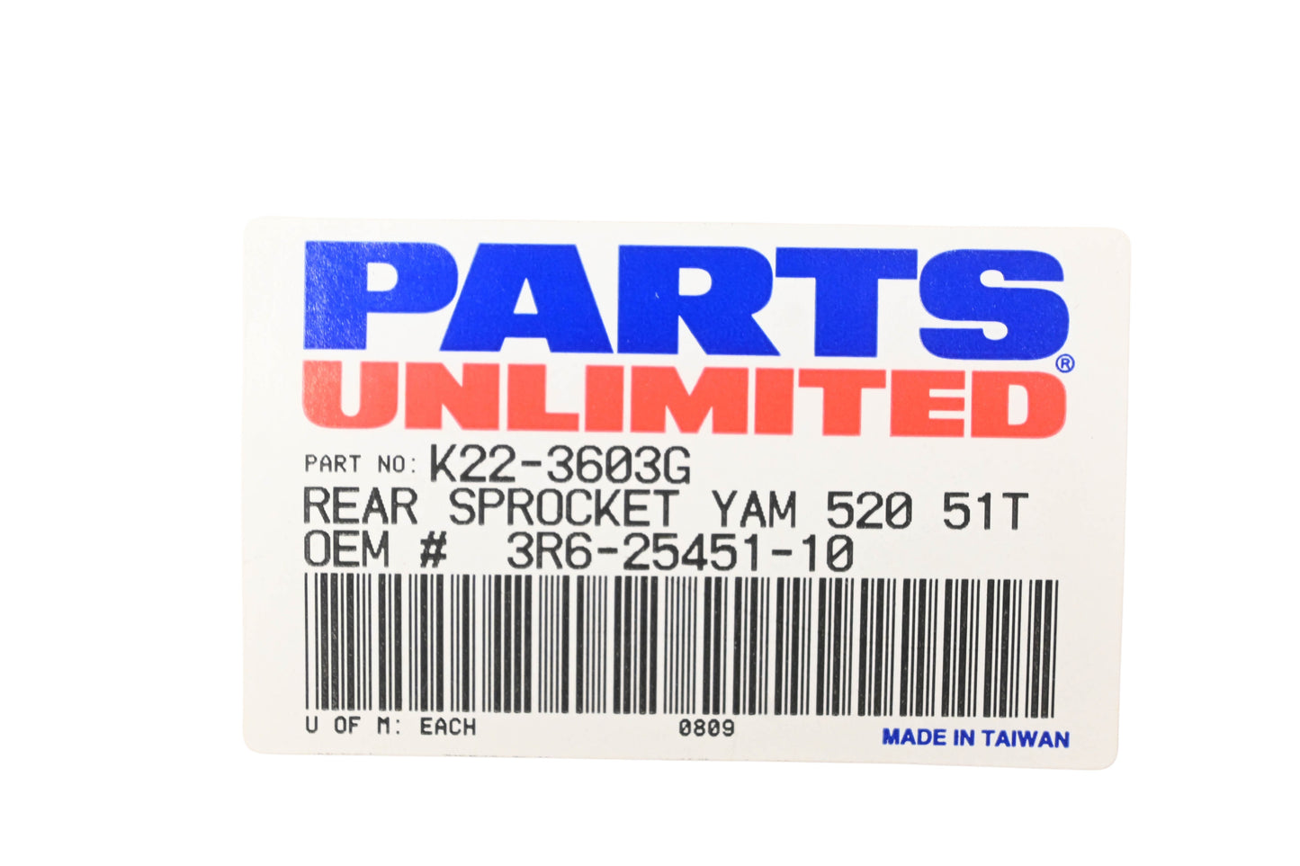 Parts Unlimited K22-3603G, 3R6-25451-10, 3R6-25451-10-00 51T Rear Sprocket NOS