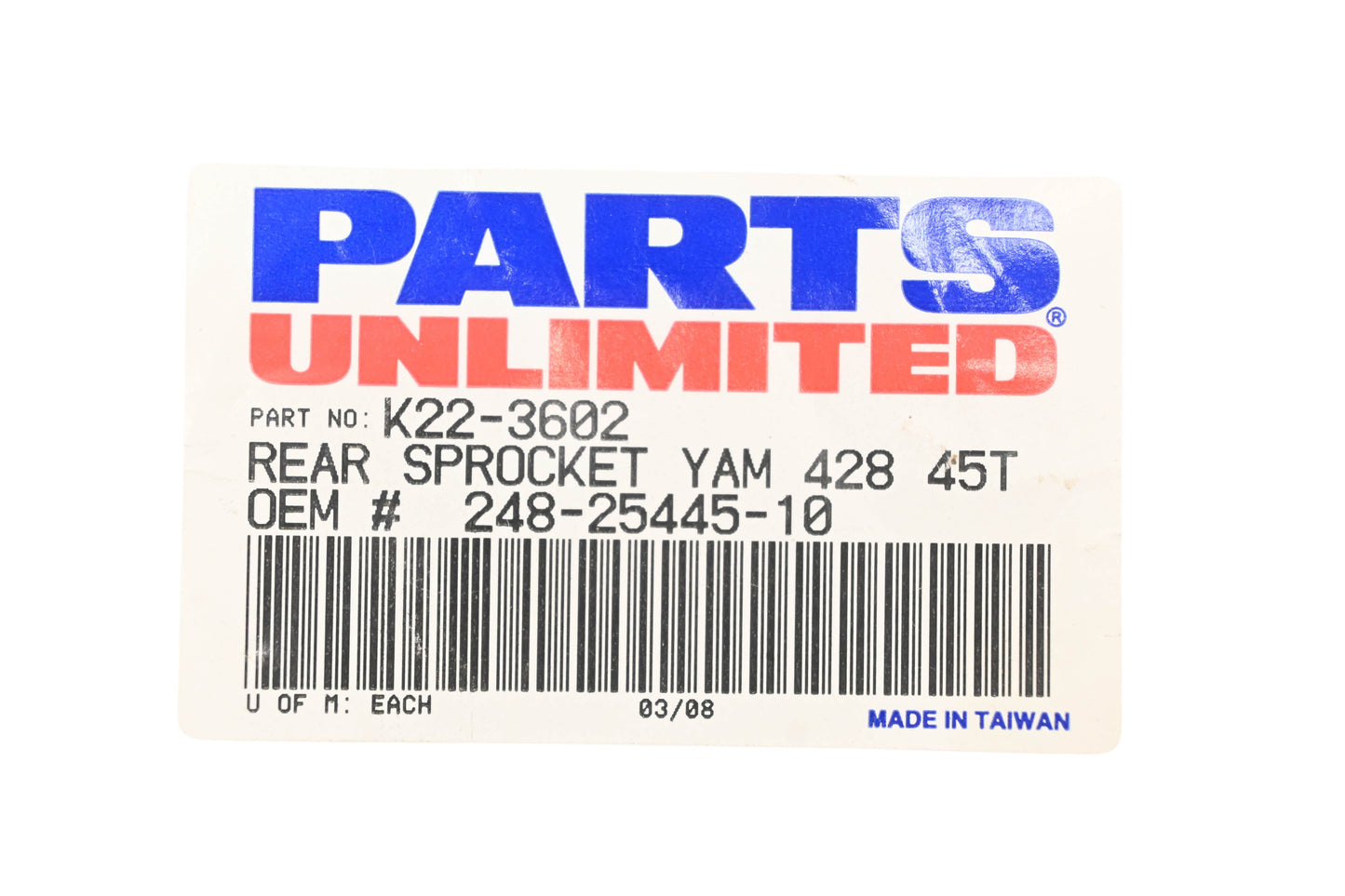Parts Unlimited K22-3602, 248-25445-10, 248-25445-10-00 45T Rear Sprocket NOS