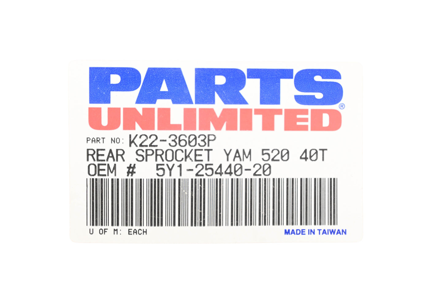 Parts Unlimited K22-3603P, 5Y1-25440-20-00, 5Y1-25440-20 40T Rear Sprocket NOS