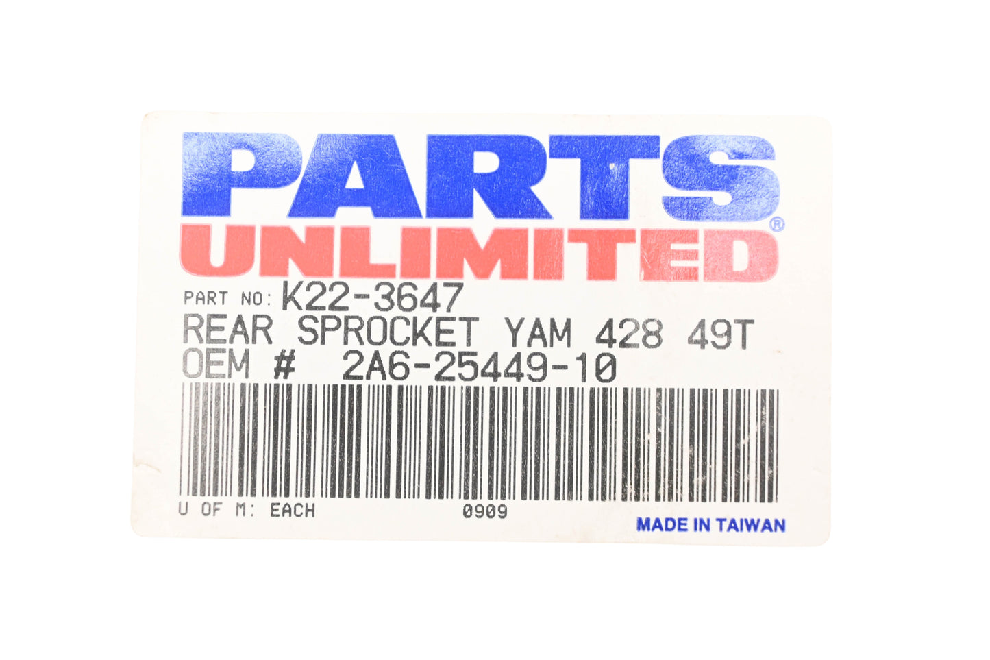 Parts Unlimited K22-3647, 2A6-25449-10-00, 2A6-25449-10 49T Rear Sprocket NOS