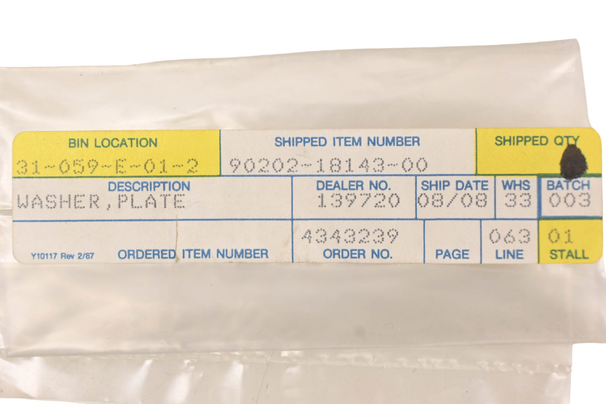 New OEM Yamaha 90202-18143-00 Plate Washer NOS