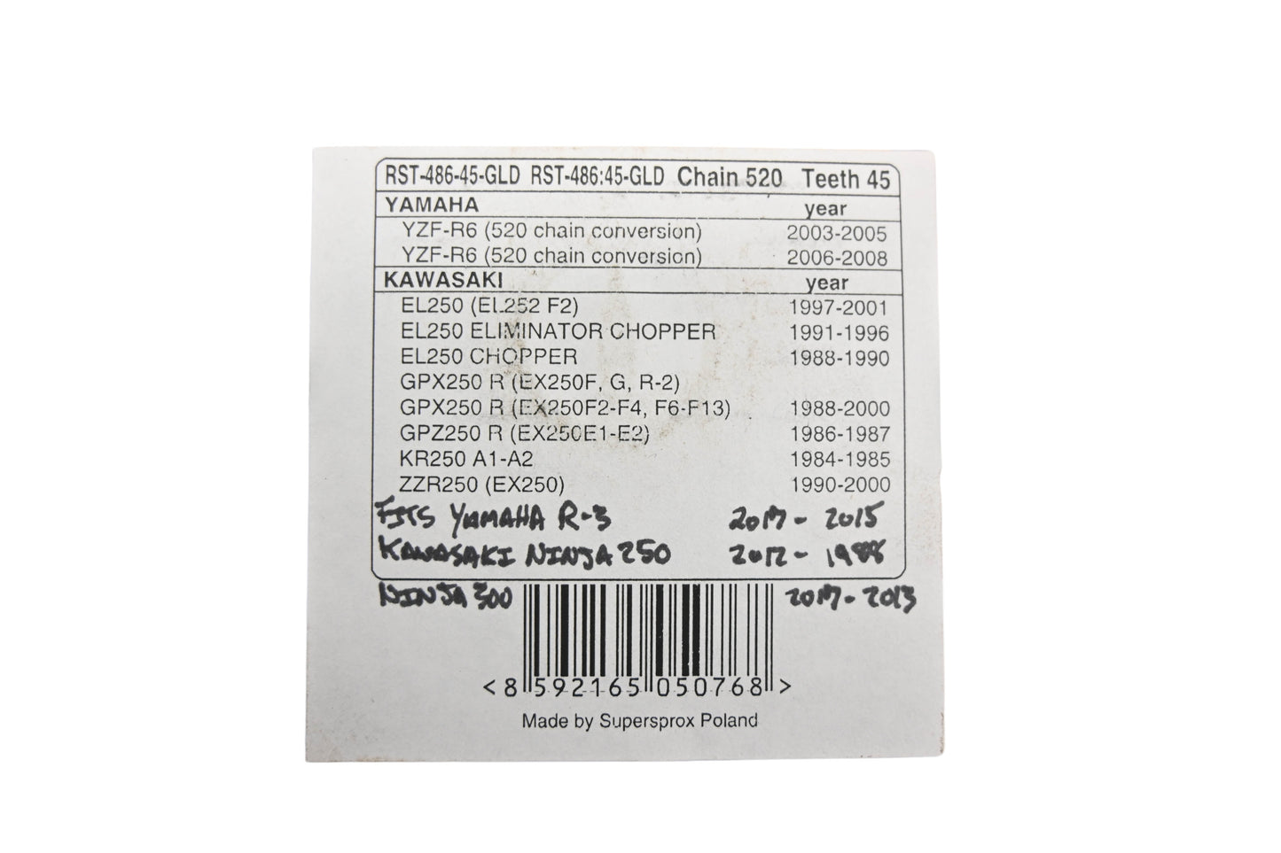 SuperSprox RST-486-45-GLD Front Drive Chain Sprocket 45T NOS