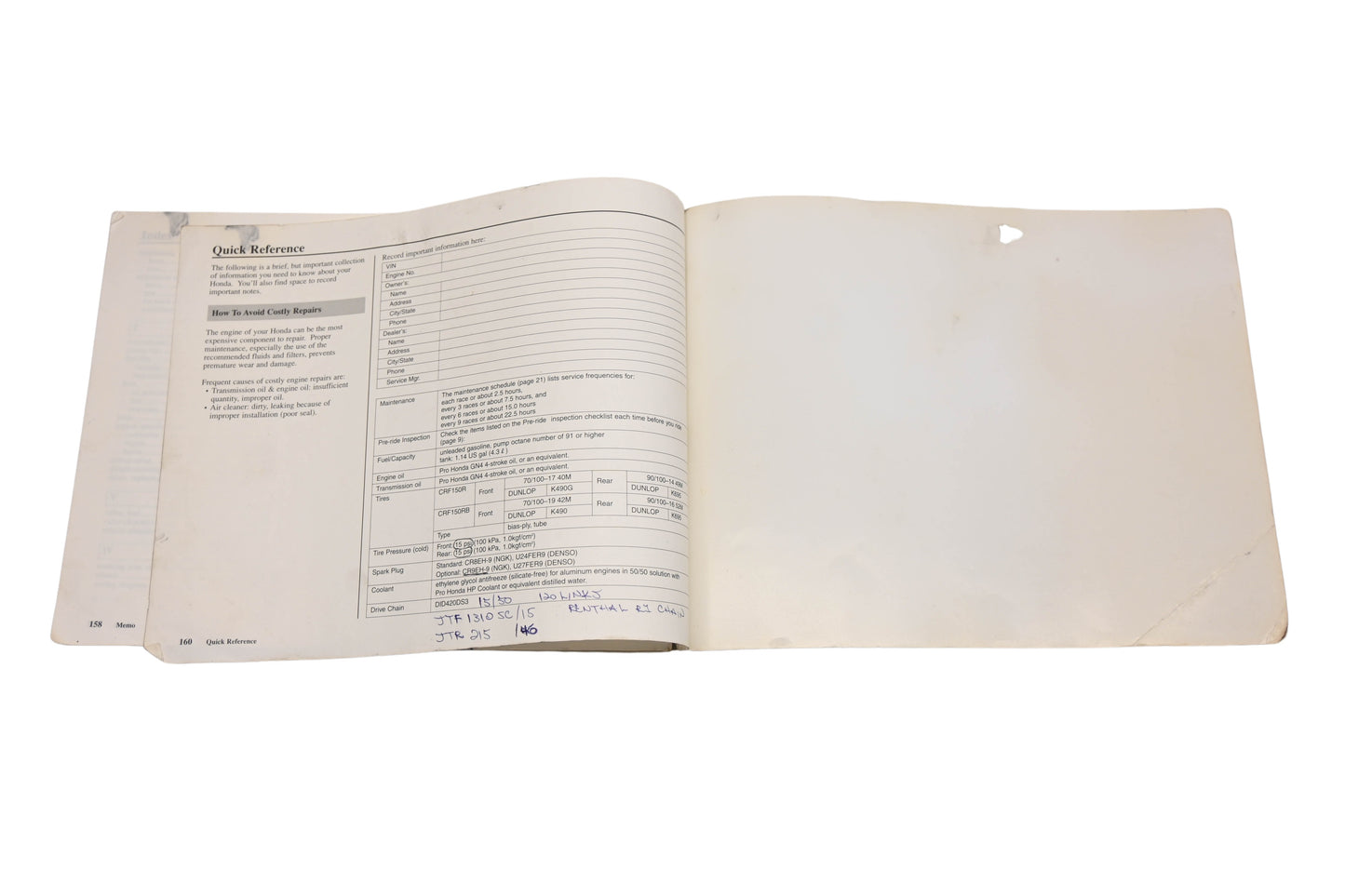 OEM Honda 31KSE610 2008 CRF150R/RB Owner's Manual Competition Handbook