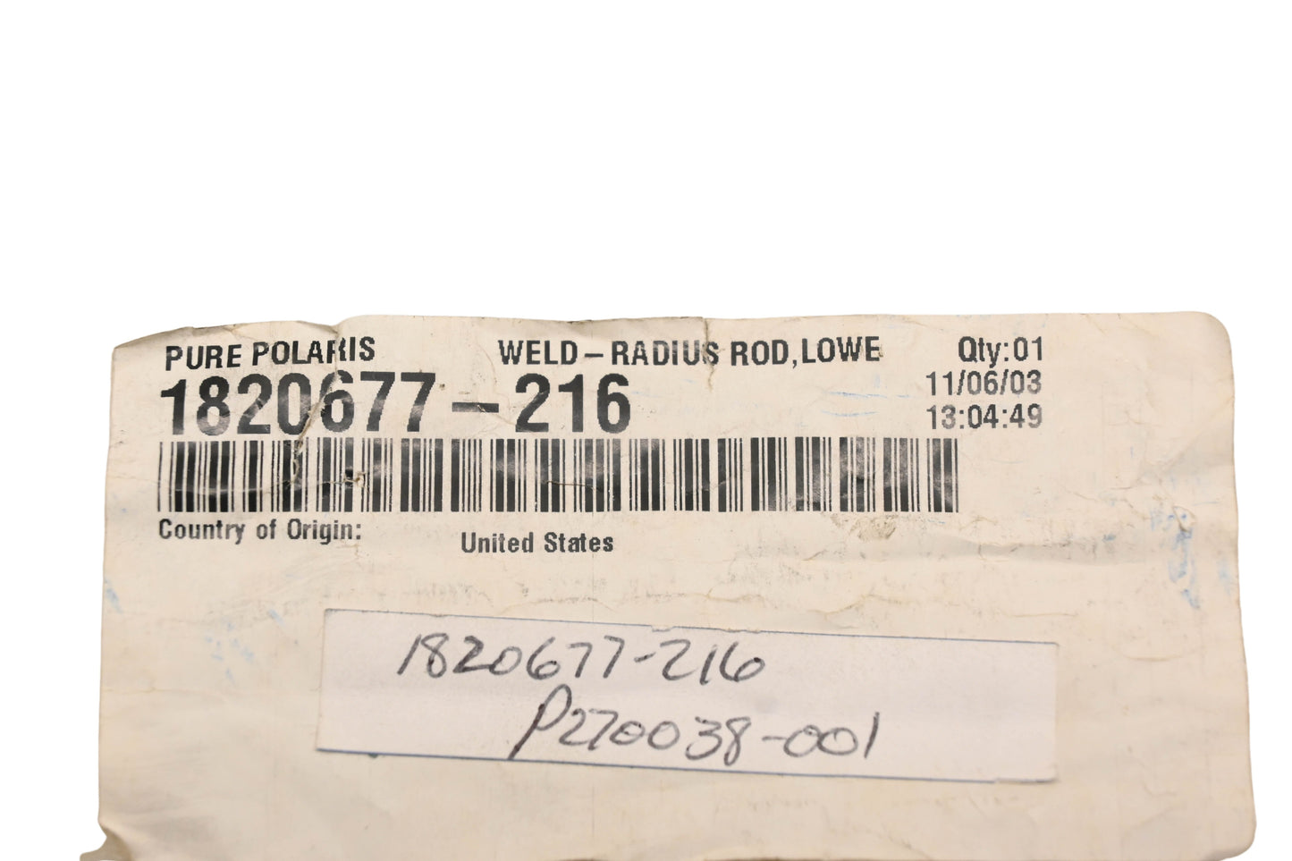 New OEM Polaris 1820677-216 Yellow Radius Rod NOS