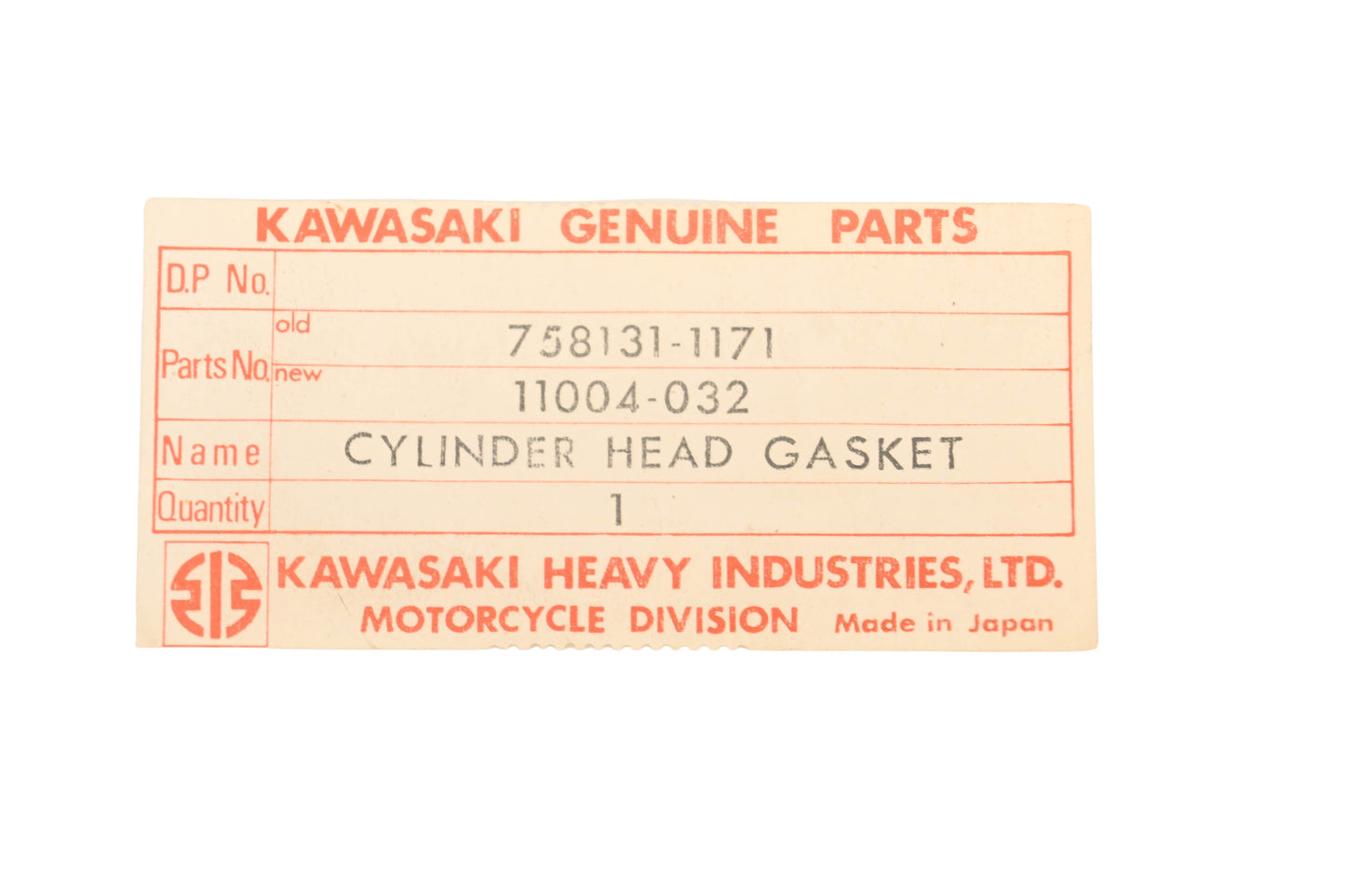 New OEM Kawasaki 11004-032 Copper Cylinder Head Gasket NOS