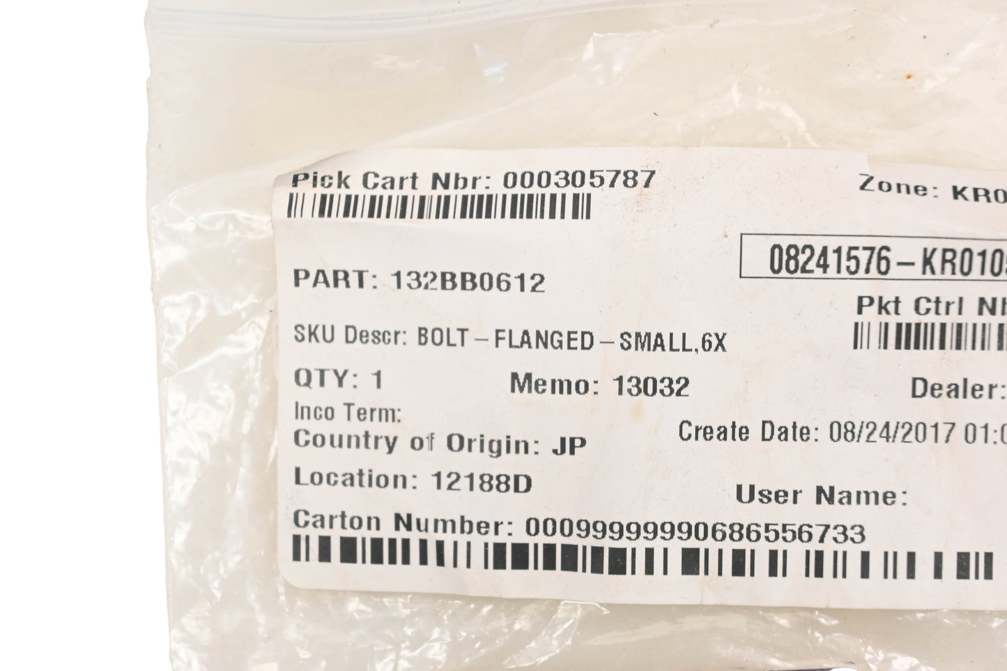 New OEM Kawasaki 132BB0612 Small Flanged Bolt NOS