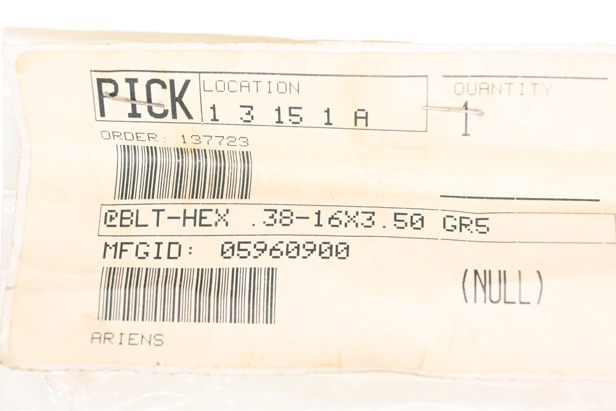 Ariens 05960900, 59609 Hex Cap Bolt NOS