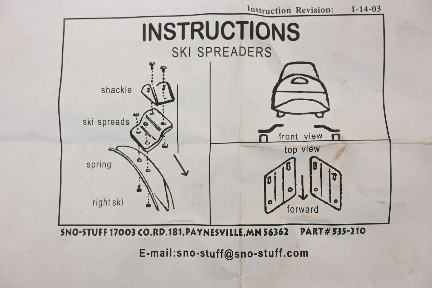 Sno-Stuff 535-210 Ski Spreader Kit NOS
