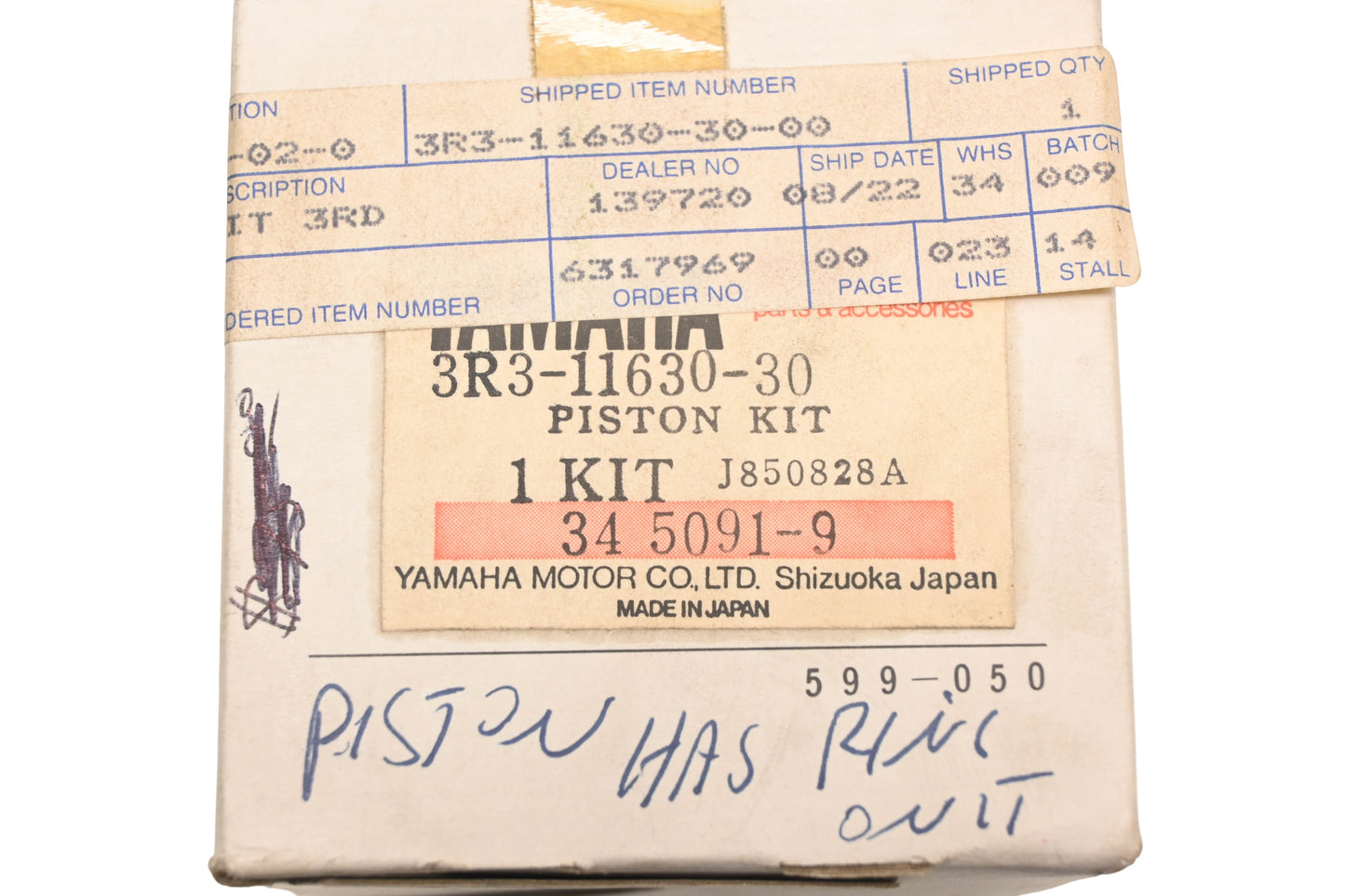 New OEM Yamaha 3R3-11630-30-00 Piston Kit NOS