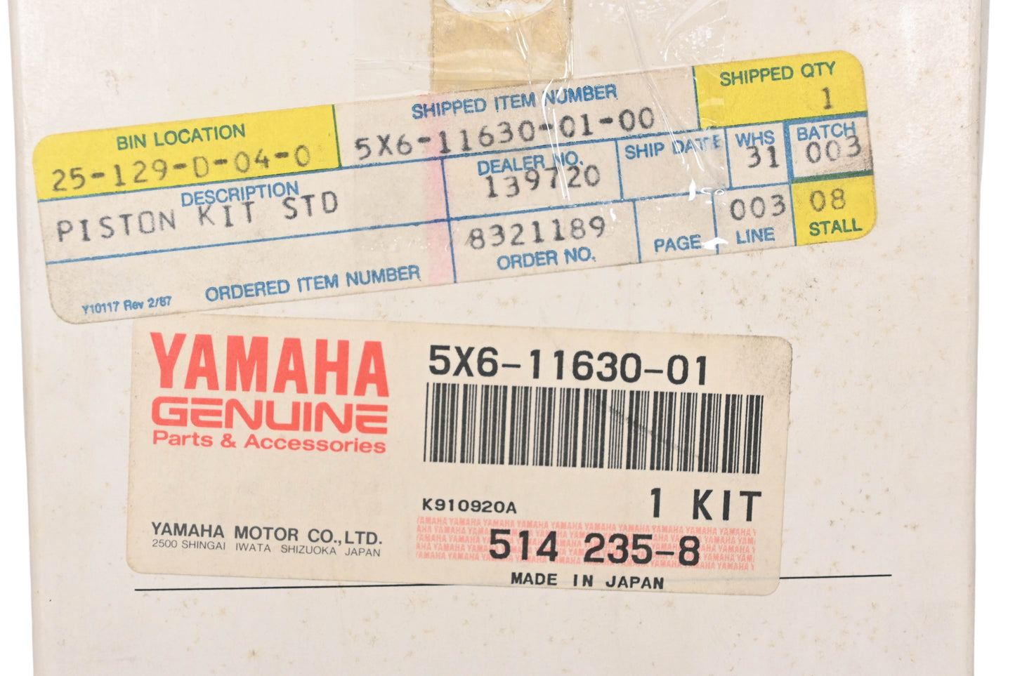 New OEM Yamaha 5X6-11630-01-00 Piston Kit NOS