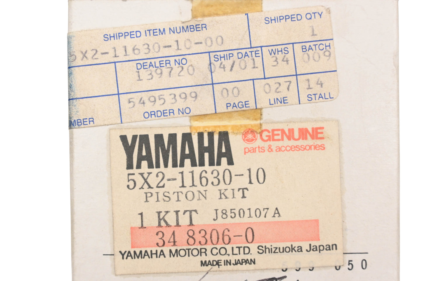 New OEM Yamaha 5X2-11630-10-00 Piston Kit NOS