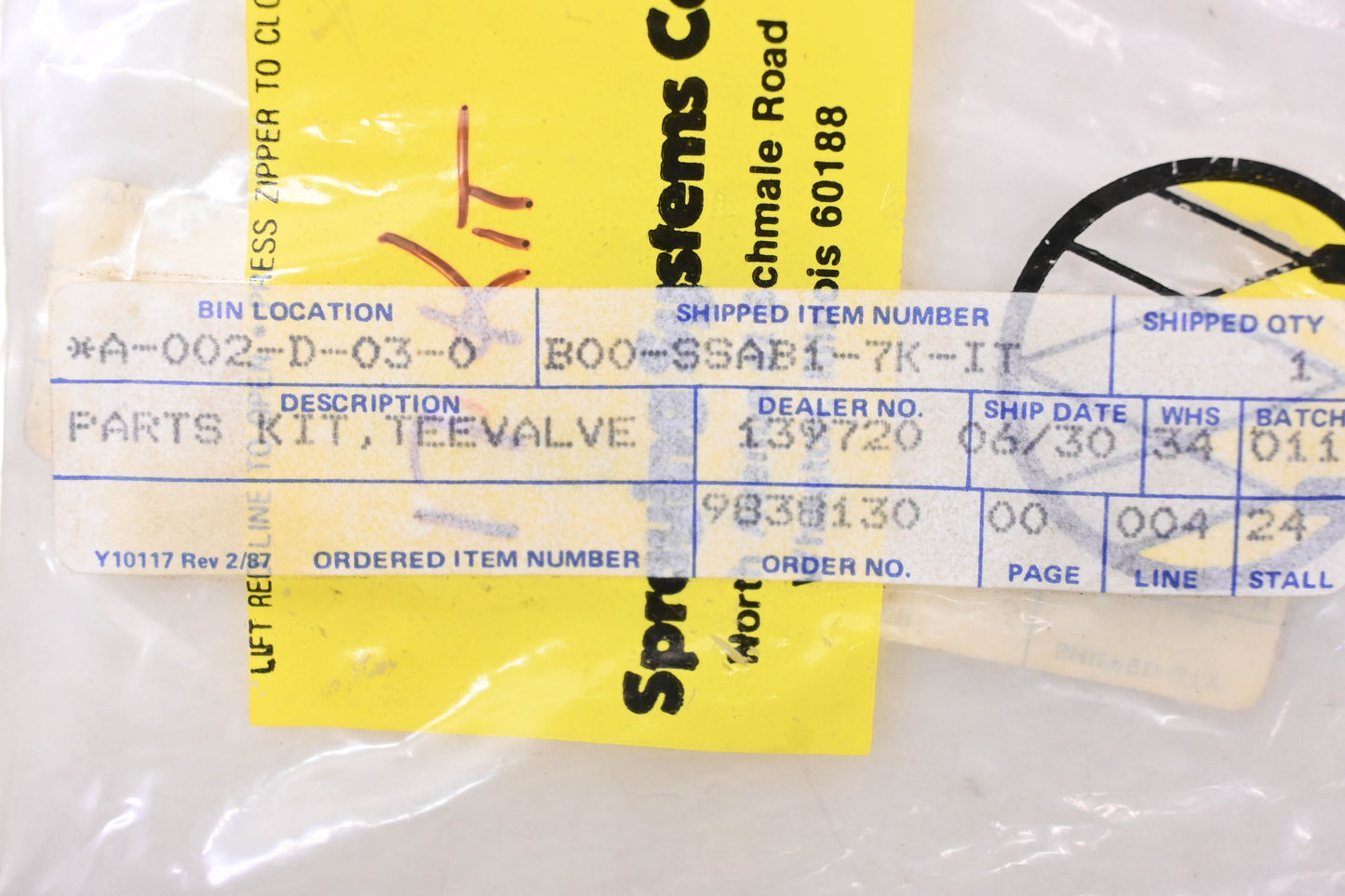 New OEM Yamaha B00-SSAB1-7K-IT Tee Valve Repair Hardware Kit NOS