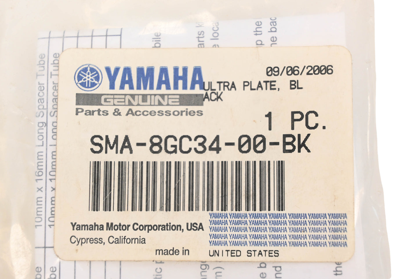 New OEM Yamaha SMA-8GC34-00-BK Black Ultra Plate Hardware Kit NOS