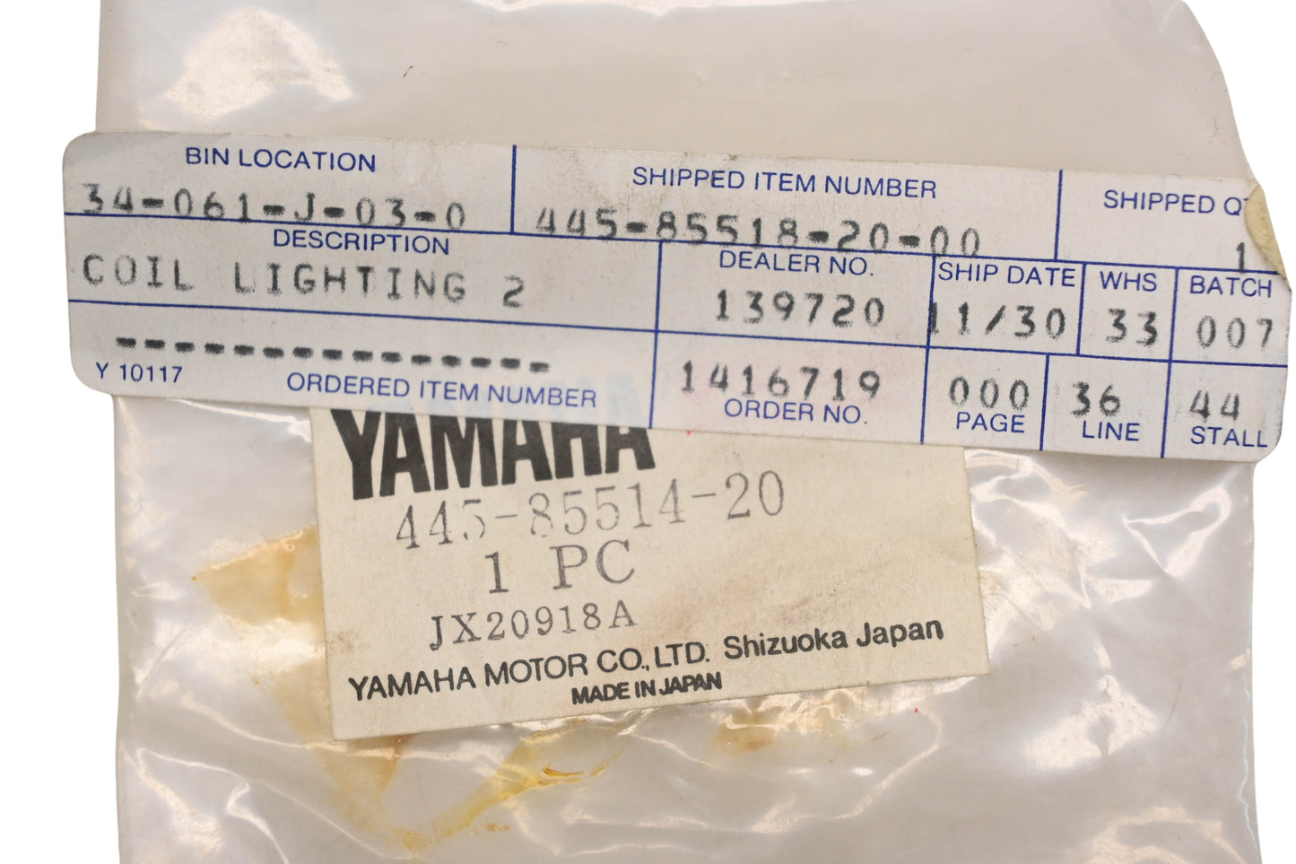 New OEM Yamaha 445-85514-20-00 Lighting Coil Assembly NOS