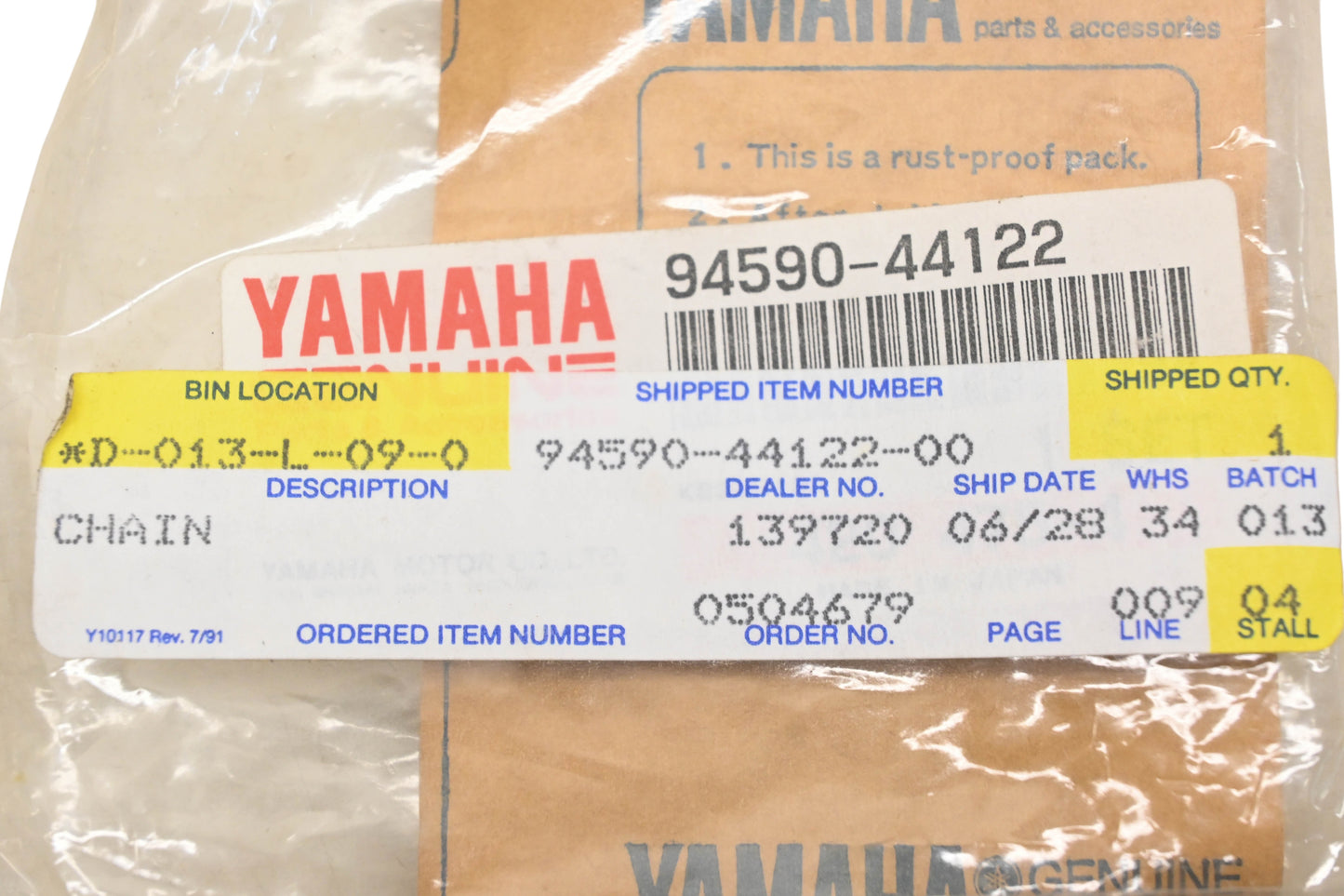 New OEM Yamaha 94590-44122-00 Cam Timing Chain NOS