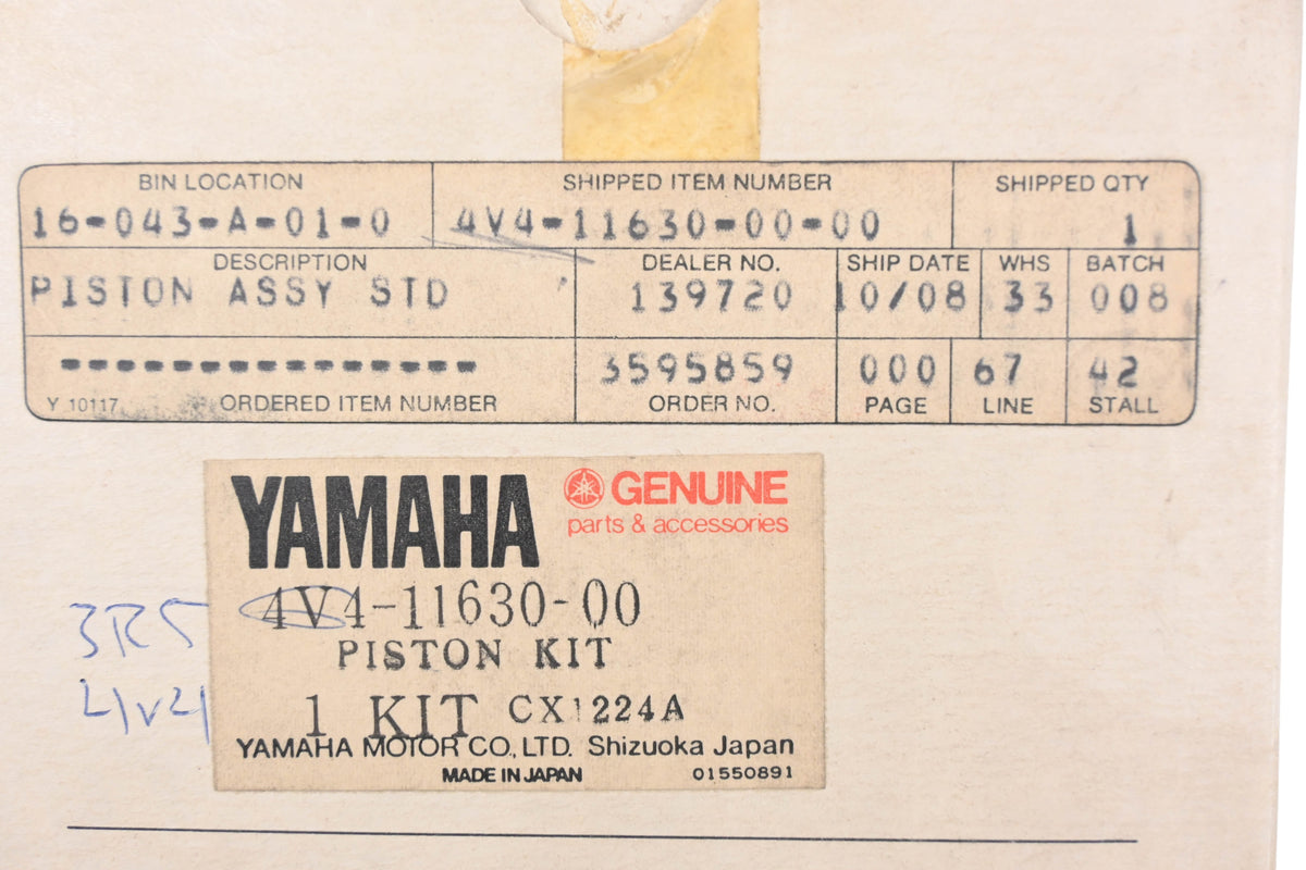 New OEM Yamaha 4V4-11630-00-00 Piston Kit NOS