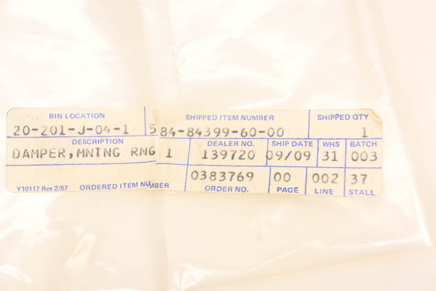 New OEM Yamaha 584-84399-60-00 Mounting Ring Damper NOS