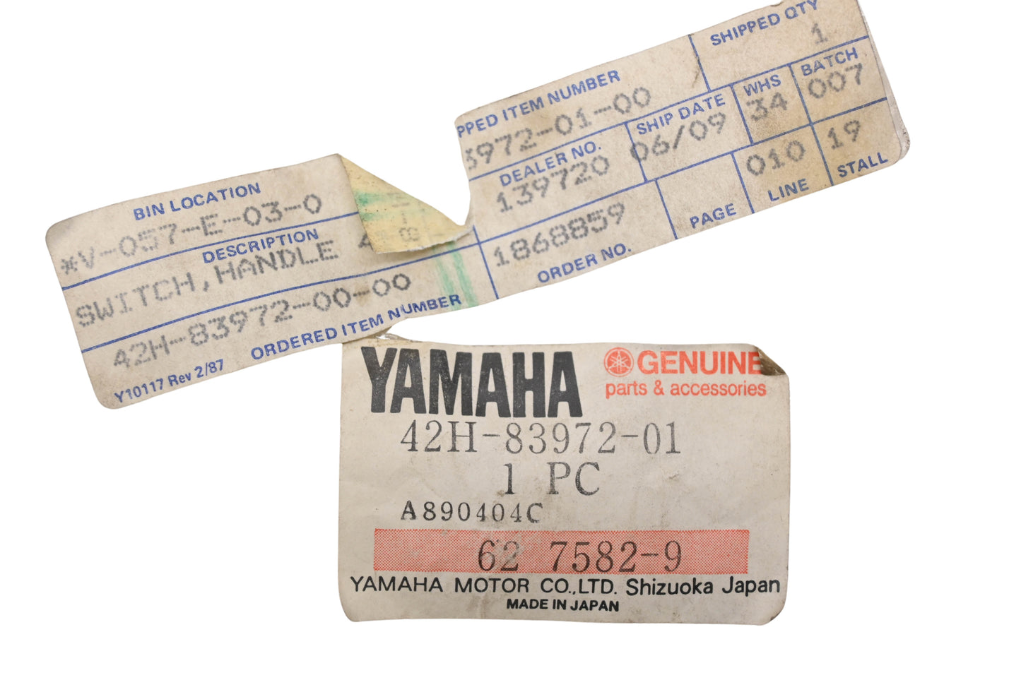 New OEM Yamaha 42H-83972-01-00 Righthand Control Switch Assembly NOS