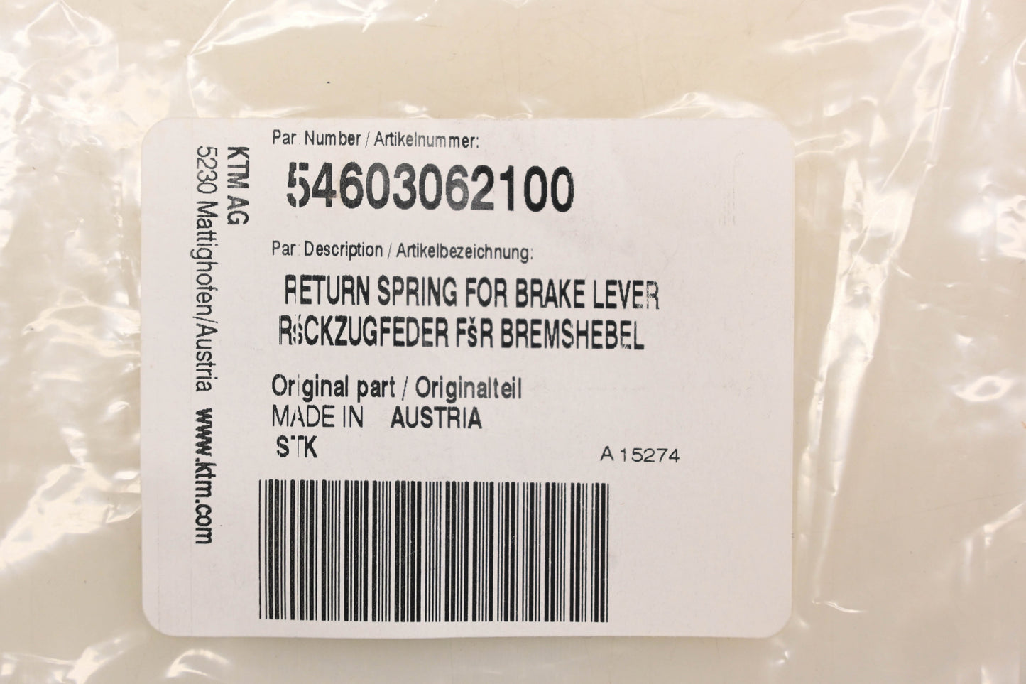 New OEM KTM 54603062100 Brake Lever Return Spring NOS