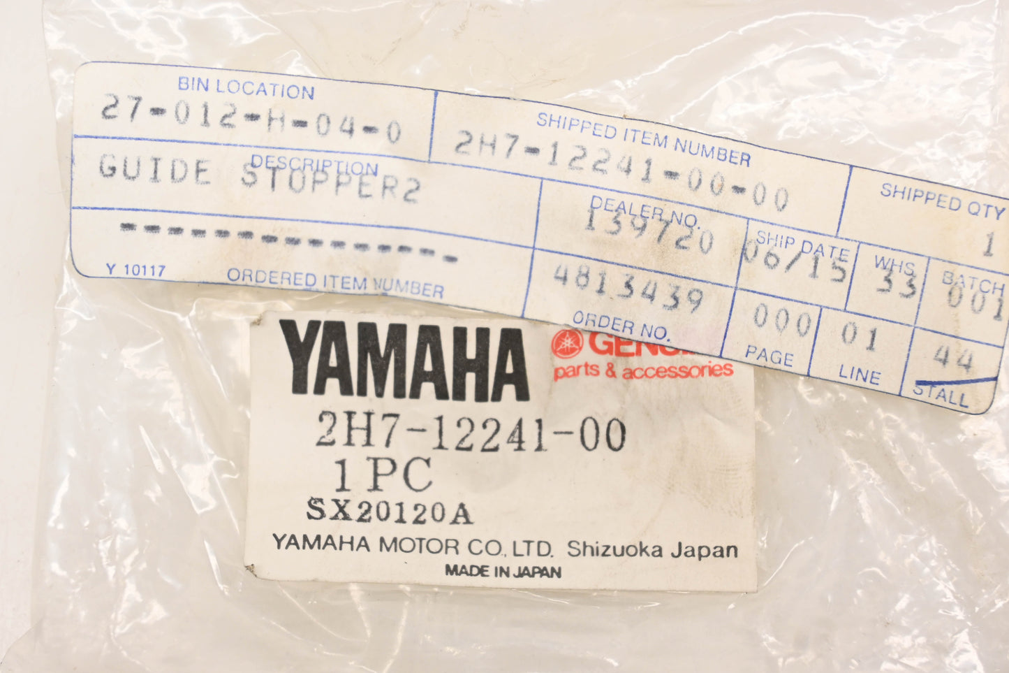 New OEM Yamaha 2H7-12241-00-00 Cam Chain Guide Stopper NOS
