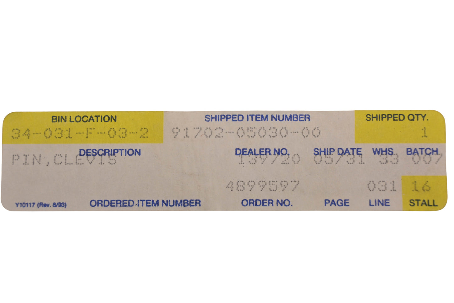 New OEM Yamaha 91702-05030-00 Clevis Pin NOS
