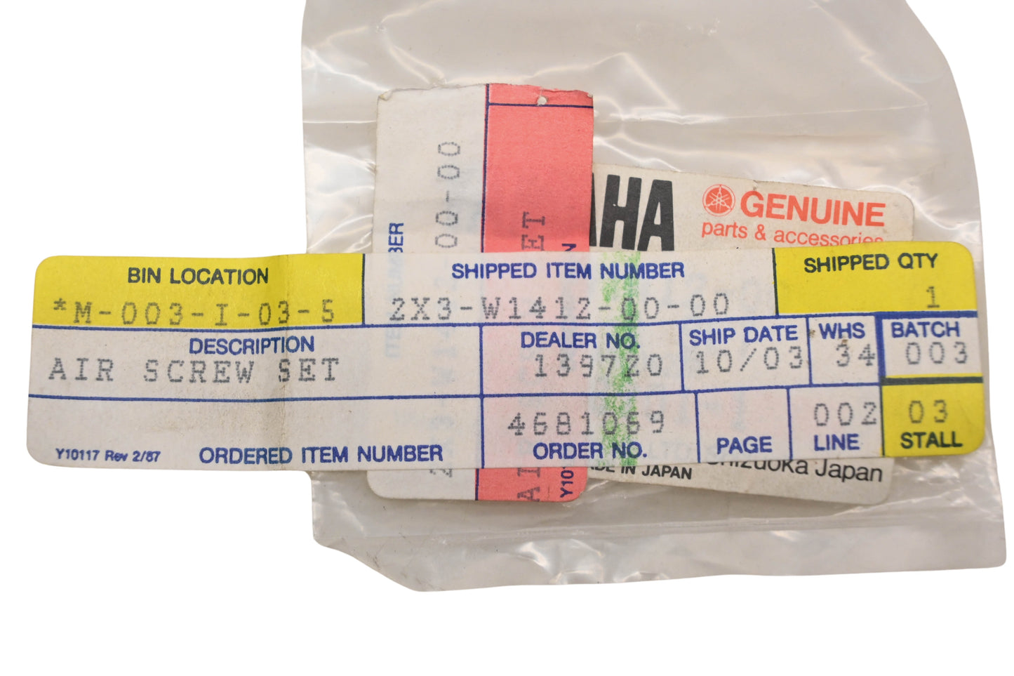 New OEM Yamaha 2X3-W1412-00-00 Air Screw Kit NOS