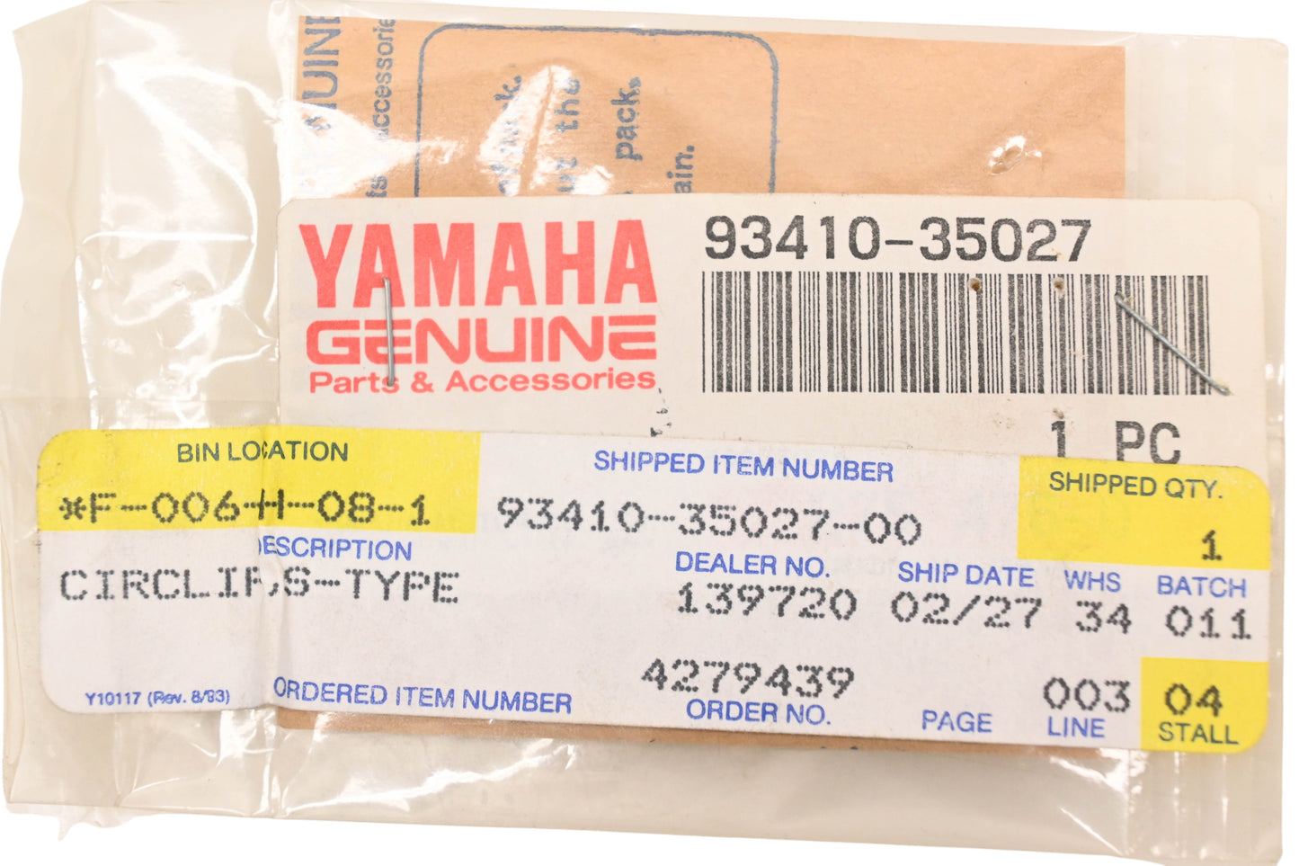 New OEM Yamaha 93410-35027-00 S-Type Circlip NOS