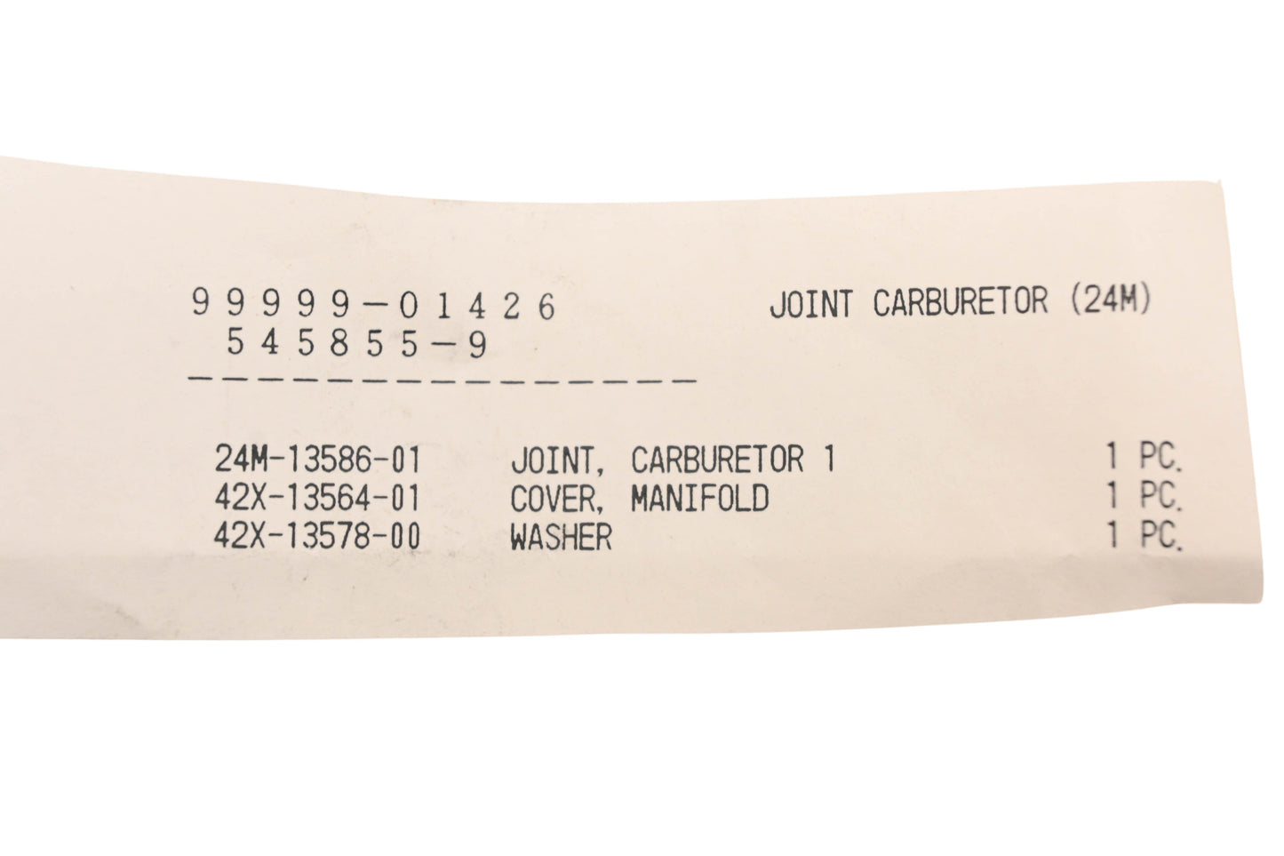 New OEM Yamaha 99999-01426-00 Carburetor Joint Kit NOS