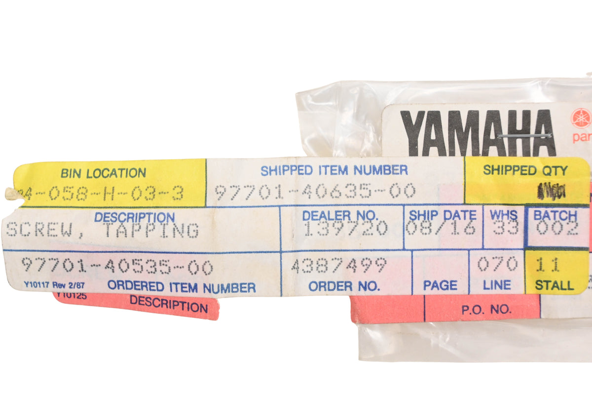 New OEM Yamaha 97780-40535-00 Tapping Screws Qty 2 NOS