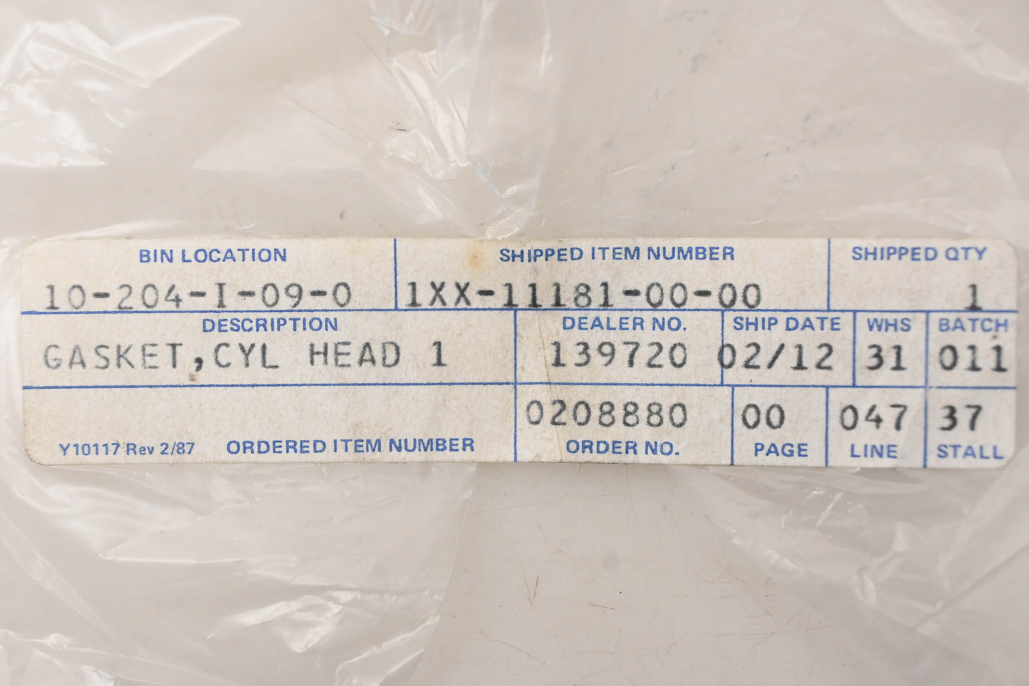 New OEM Yamaha 1XX-11181-00-00 Cylinder Head Gasket NOS