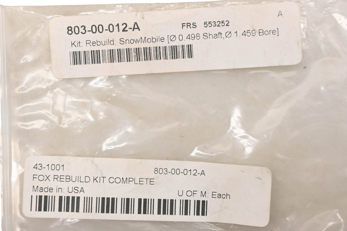 Fox Racing Shox 803-00-012-A, 43-1001 Fox Shock Rebuild Seal Kit NOS