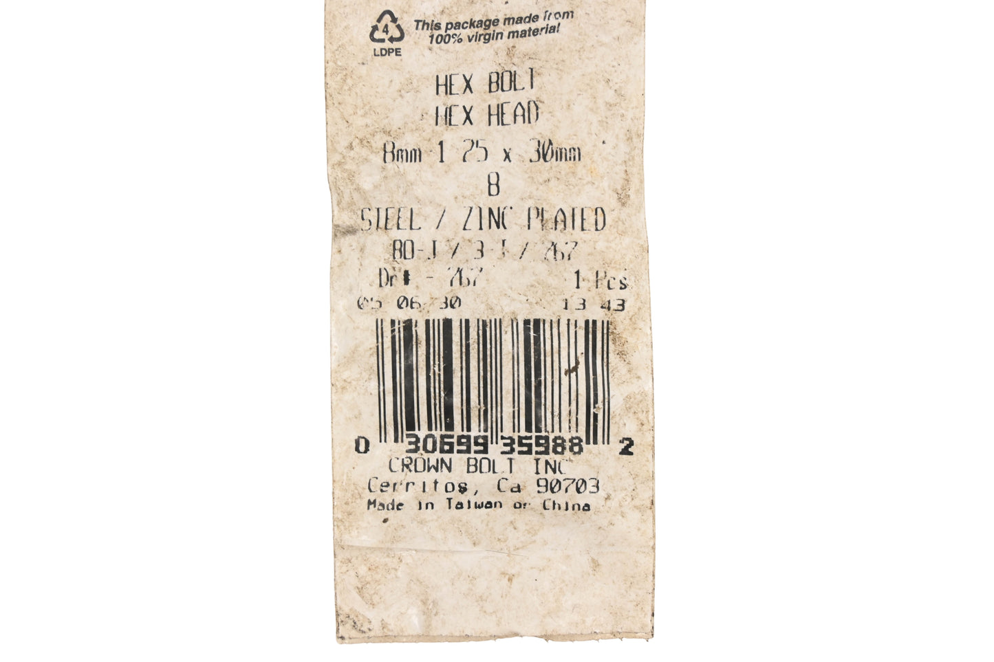 Crown Bolt 767 8mm 1.25x30mm Hex Bolts Qty 2 NOS