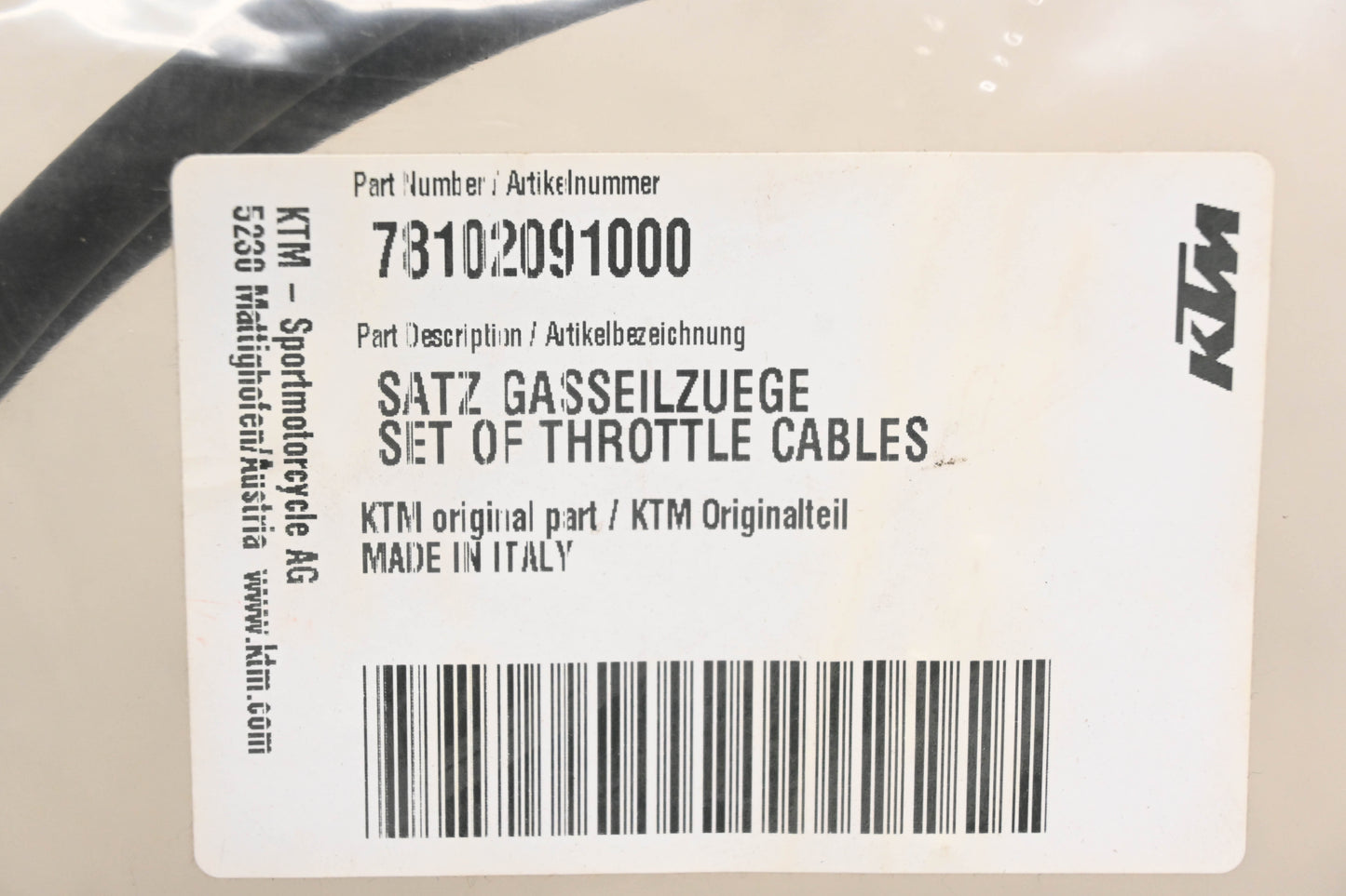 New OEM KTM 78102091000 Throttle Cable Assembly NOS