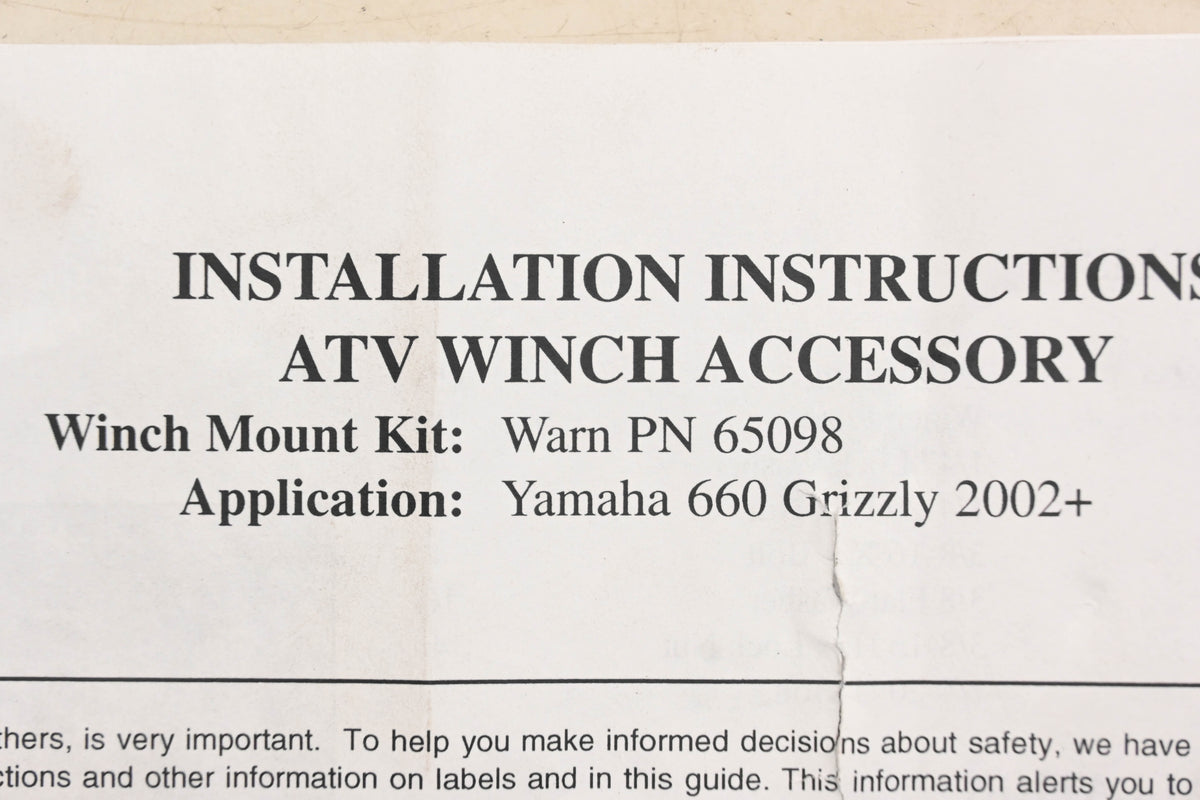 Warn 65098 ATV Winch Mounting Hardware NOS