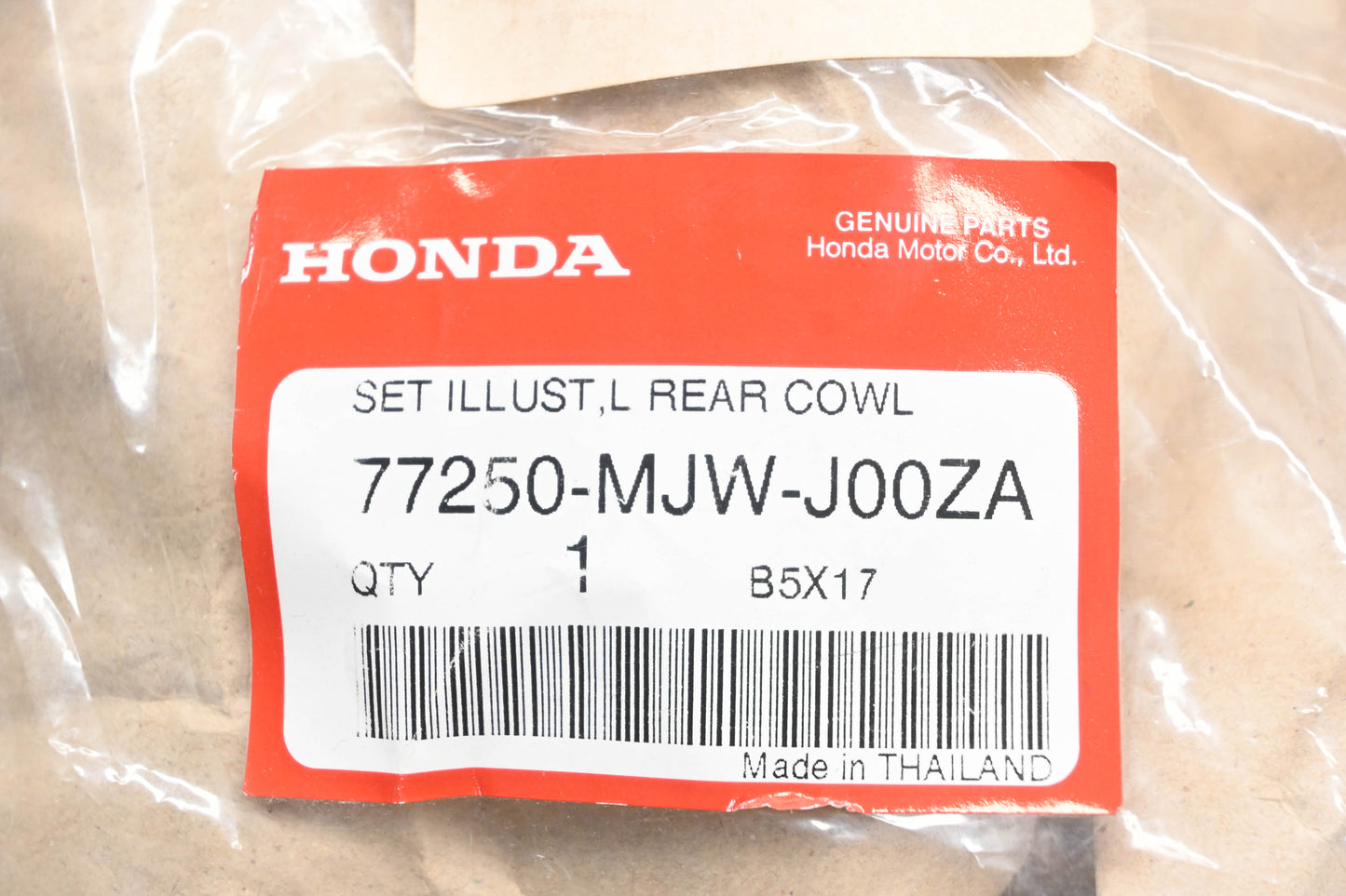 OEM Honda 77250-MJW-J00ZA Black 500R Left Rear Cowling Panel
