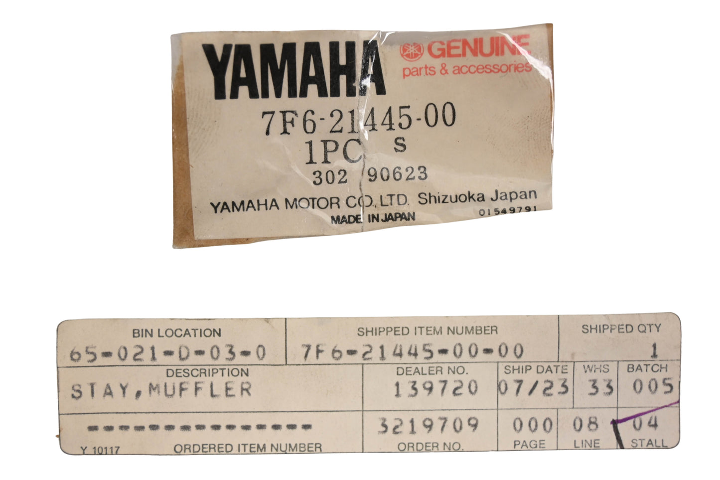 New OEM Yamaha 7F6-21445-00-00 Muffler Stay Bracket NOS