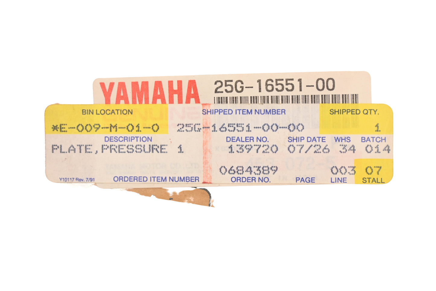 New OEM Yamaha 25G-16551-00-00 Pressure Plate #1 NOS