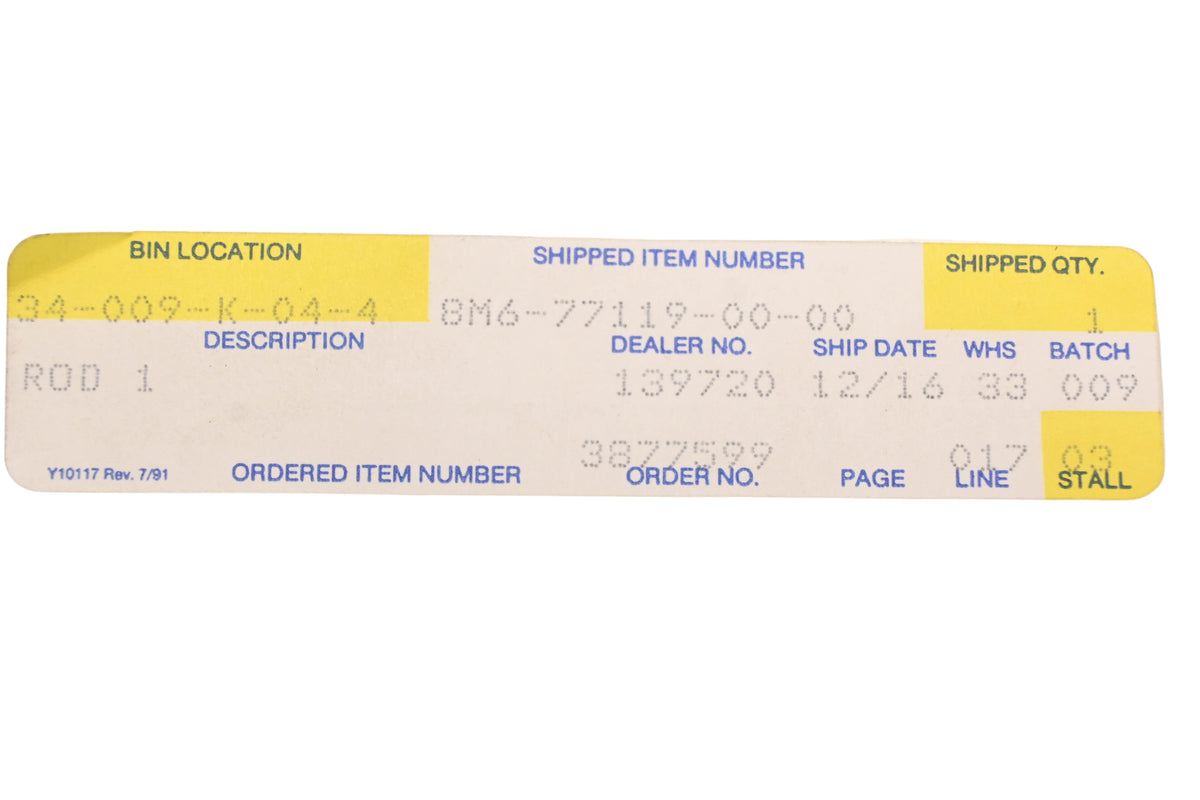 New OEM Yamaha 8M6-77119-00-00 Lever Rod NOS