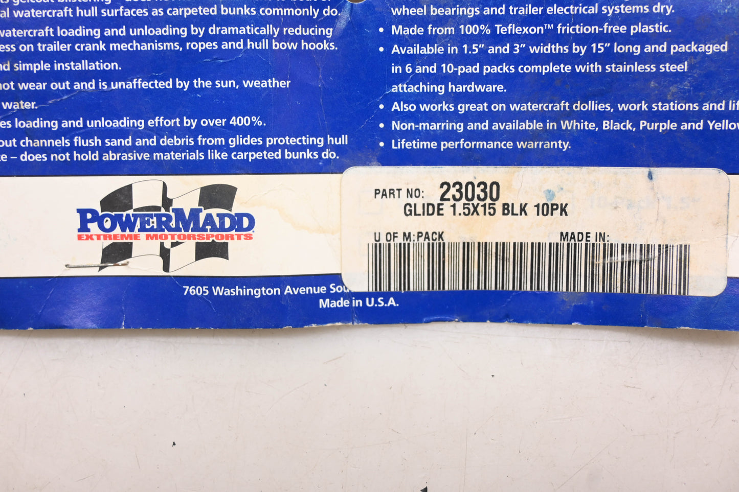 PowerMadd 23030 Black Marine Slider 1.5x15 Glide Bar Kit NOS