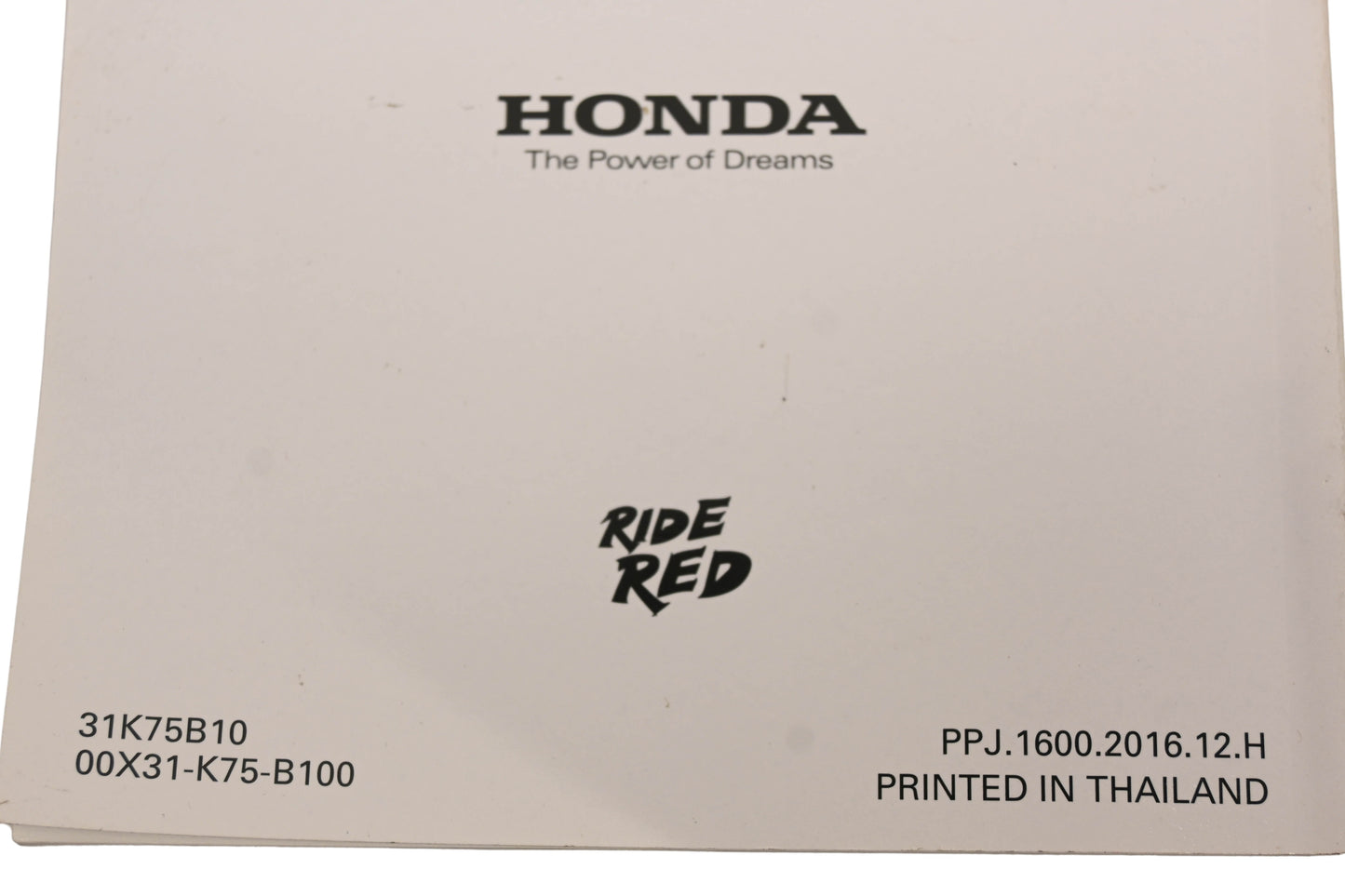 OEM Honda 31K75B10, 00X31-K75-B100 2017 CB3000F/FA Owner's Manual